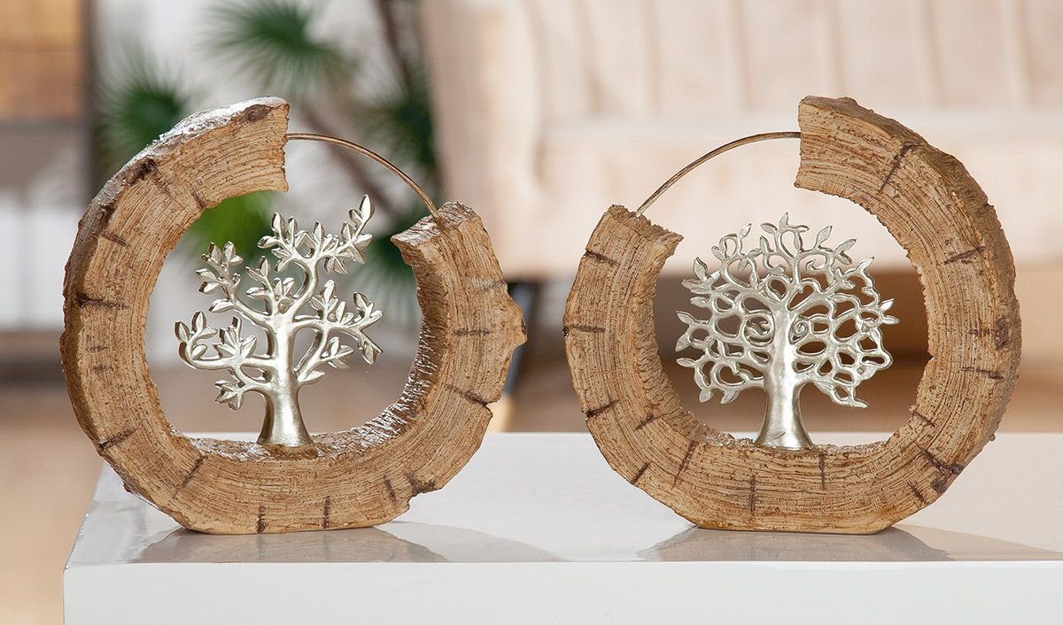 GILDE Dekoobjekt 2er Set Baum Skulptur in Holzoptik Lebensbaum silberfarben günstig online kaufen