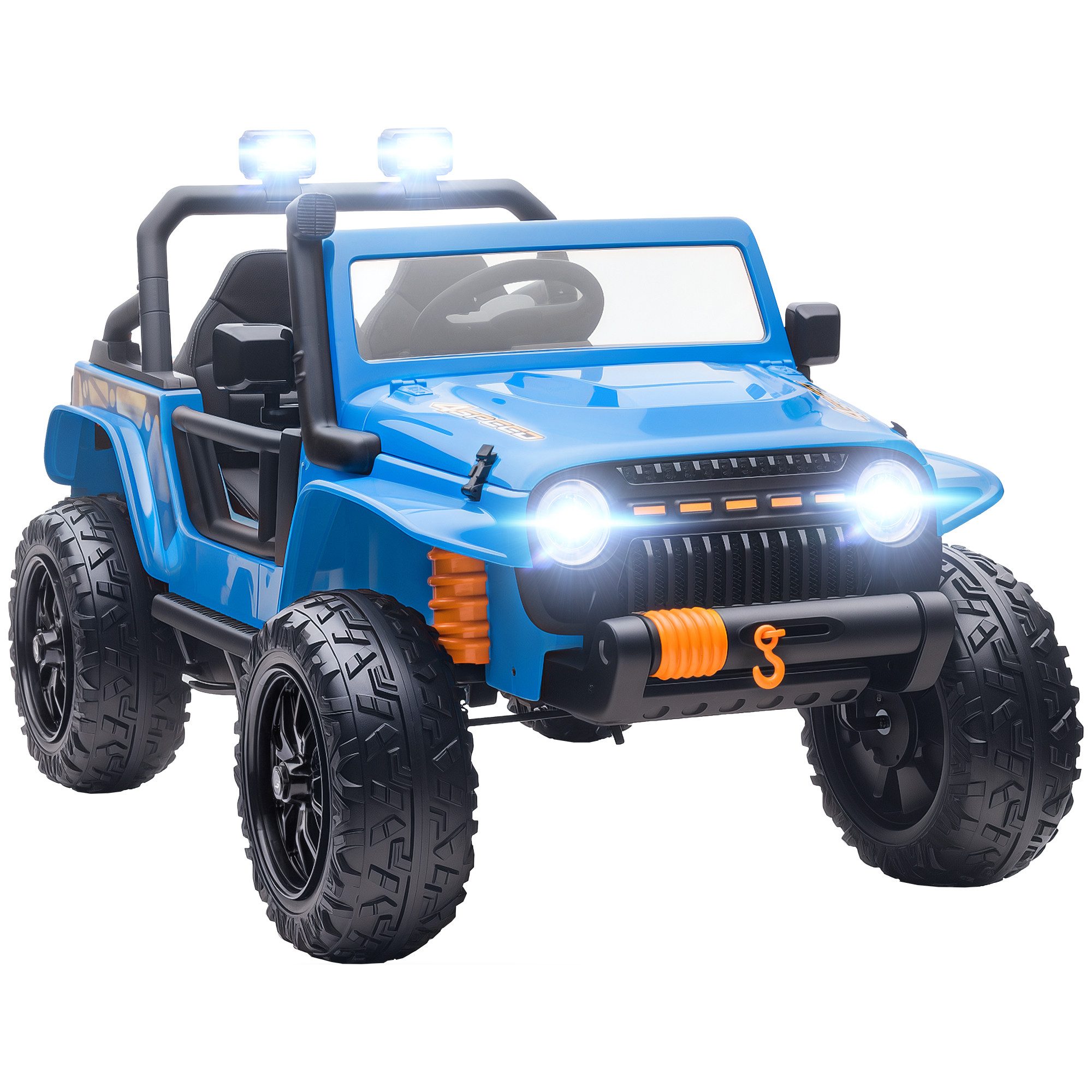 AIYAPLAY Elektro-Kinderauto Kinderfahrzeug, 2 Motor, Elektrofahrzeug, Musik, LED, Belastbarkeit 100 kg, (1-tlg), mit Eltern-Kind-Sitz, 4 gefederten Rädern, für 3-8 Jahre, Blau