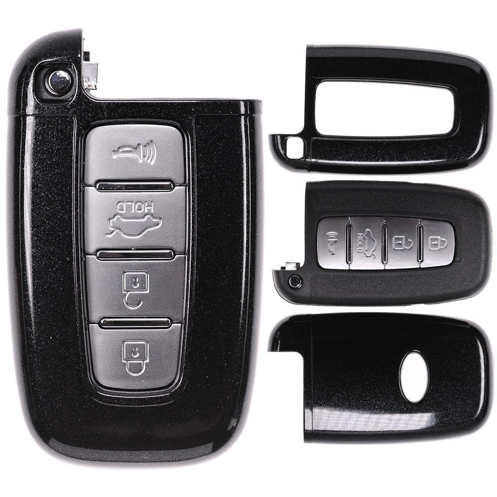 mt-key Schlüsseltasche Autoschlüssel Hardcover Schutzhülle Metallic Schwarz, für Hyundai i40 Tucson i30 Elantra Kia Sportage KEYLESS SMARTKEY