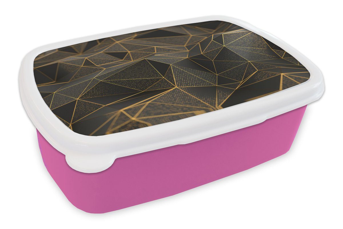 MuchoWow Lunchbox Abstrakt - Gold - 3D - Luxus - Kunst, Kunststoff, (2-tlg), Brotbox für Erwachsene, Brotdose Kinder, Snackbox, Mädchen, Kunststoff rosa