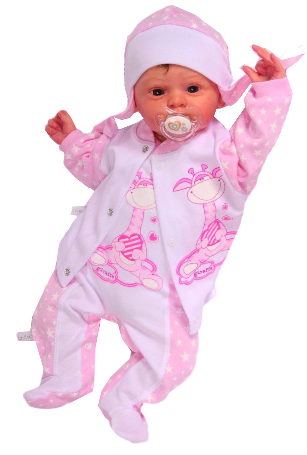 Strampler Baby Anzug für Baby Mädchen in weiß rosa mit Giraffen