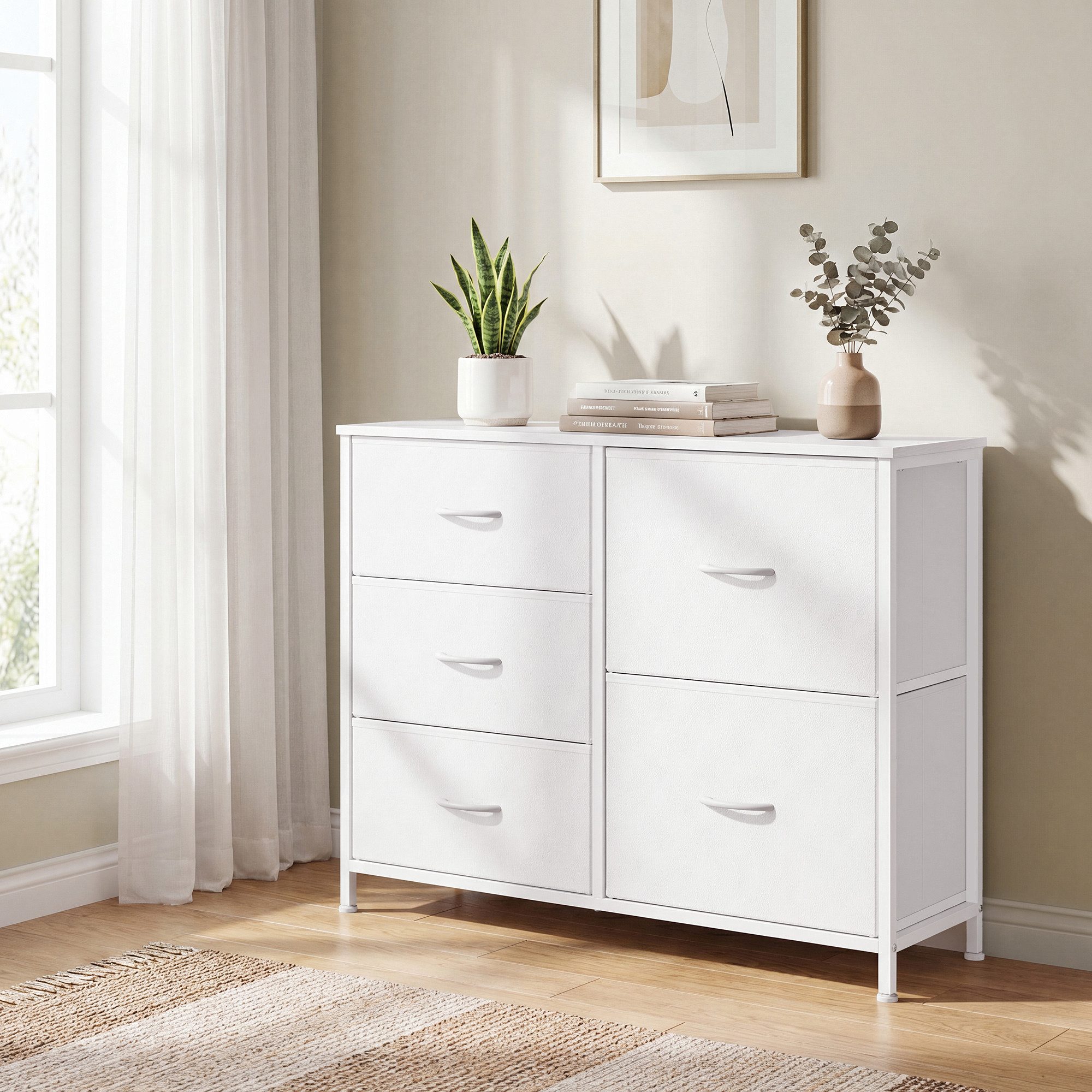 SONGMICS Kommode mit Stoffschubladen, für Schlafzimmer, Wohnzimmer, Flur, Aufbewahrungsschrank mit 5 Schubladen, 98,7 x 30 x 74,7 cm
