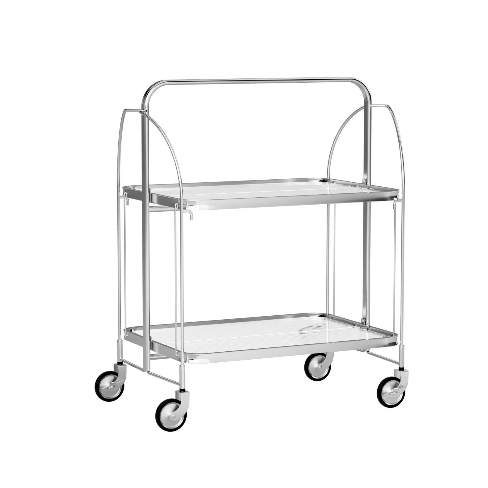 YMQHBS Küchenwagen Klappbarer Wagen mit 2 Hartglasböden,Servierwagen, 4 um 360° drehbaren Rollen, davon 2 mit Bremsen