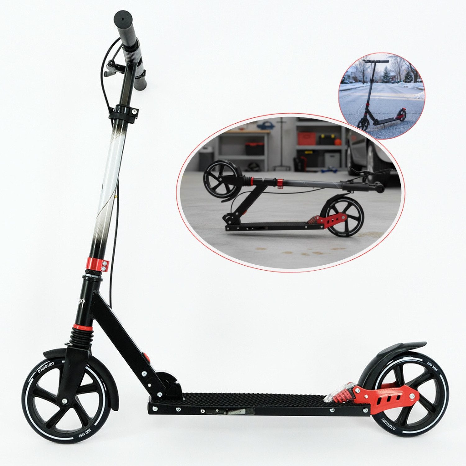 Carromco Tretroller Scooter Lugano 200, Cityroller für Kinder und Erwachsene, (Geschenk zum Geburtstag, Geschenk Idee), zusammenklappbar, höhenverstellbarer Lenker, Hand- und Hinterradbremse