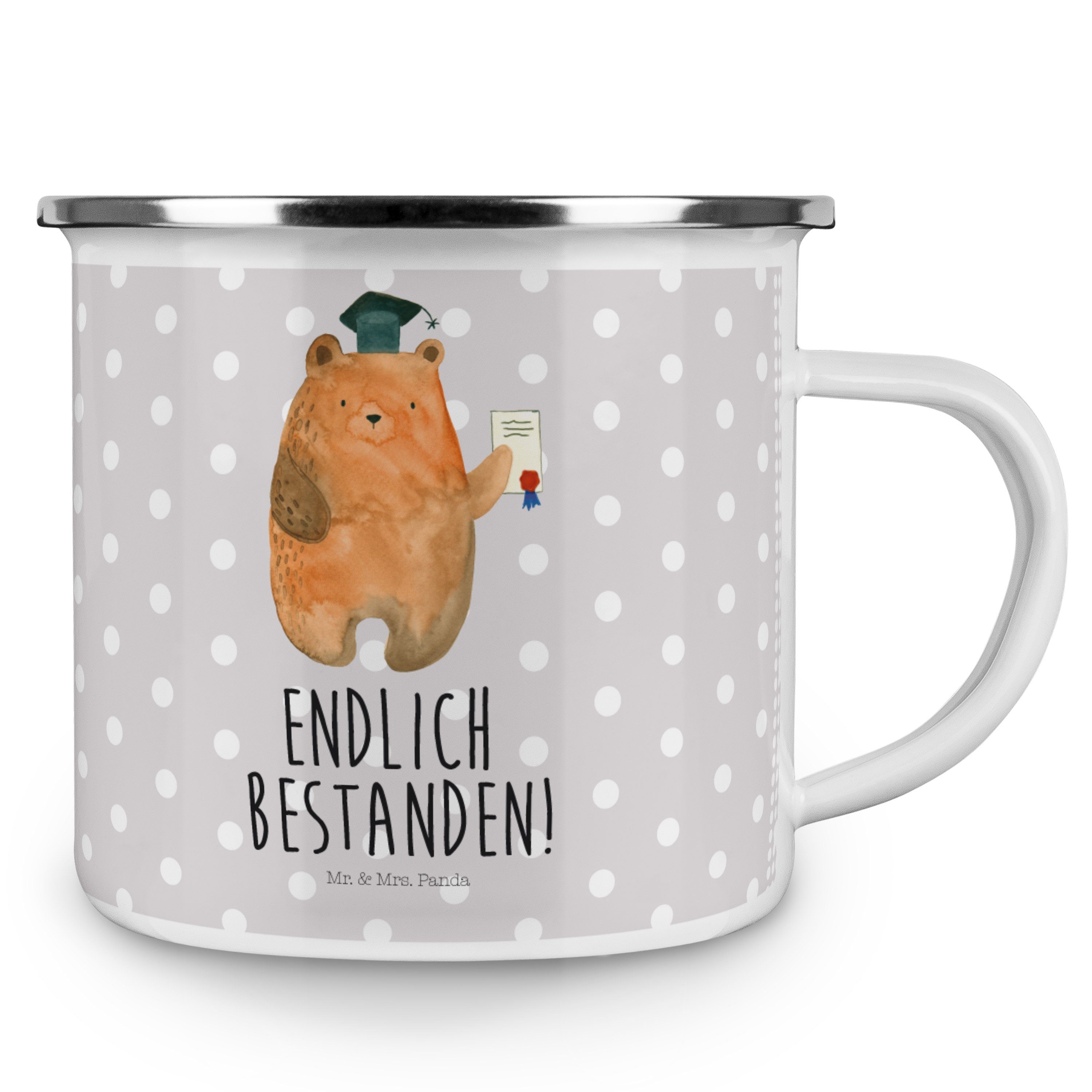 Mrs. Abitur, Geschenk, Mr. - Prüfungsbär Grau Abschlu, Tasse, Becher & - Panda Emaille Outdoor Pastell