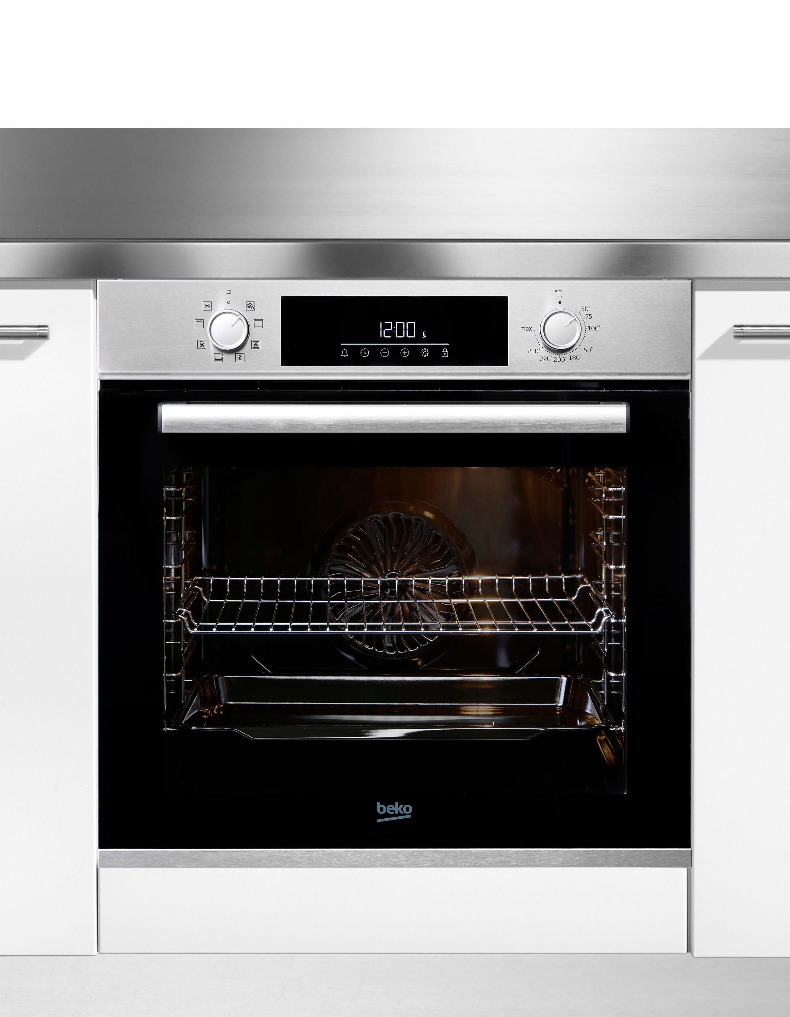 BEKO Backofen-Set BBSM12340X, mit Teleskopauszug nachrüstbar, Simple Steam Reinigungsfunktion, Gleichmäßige Heißluft für perfekte Ergebnisse dank Aeroperfect