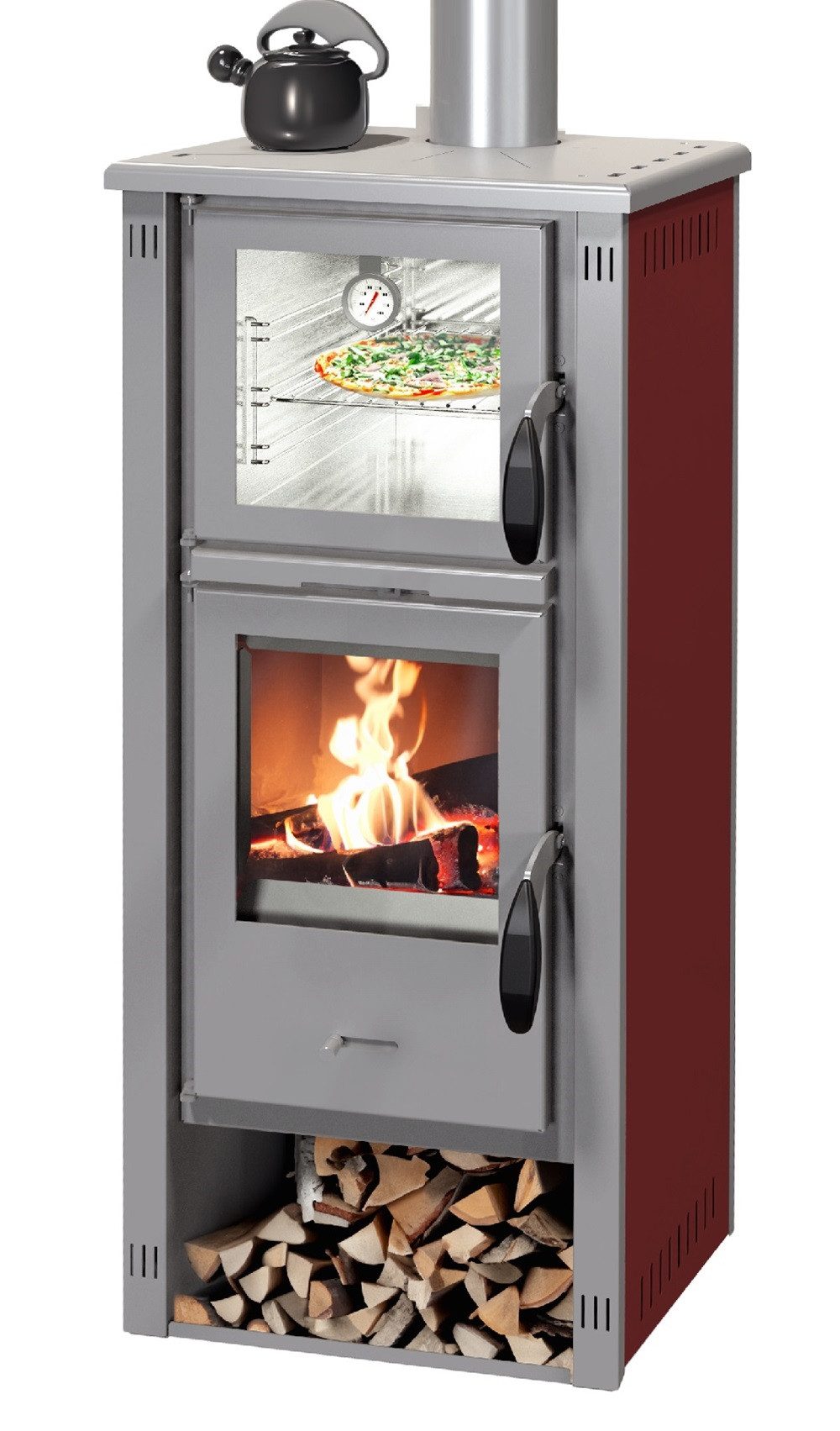 ECOfoxx Kaminofen Pella SG Metall bordeaux mit Backfach - EEK A+, 5,40 kW günstig online kaufen