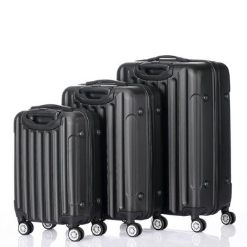 VINGLI Kofferset Trolleyset 3 in 1 tragbarer ABS Trolley Koffer Reisekoffer, Schwarz, 4 Rollen, mit viel Stauraum