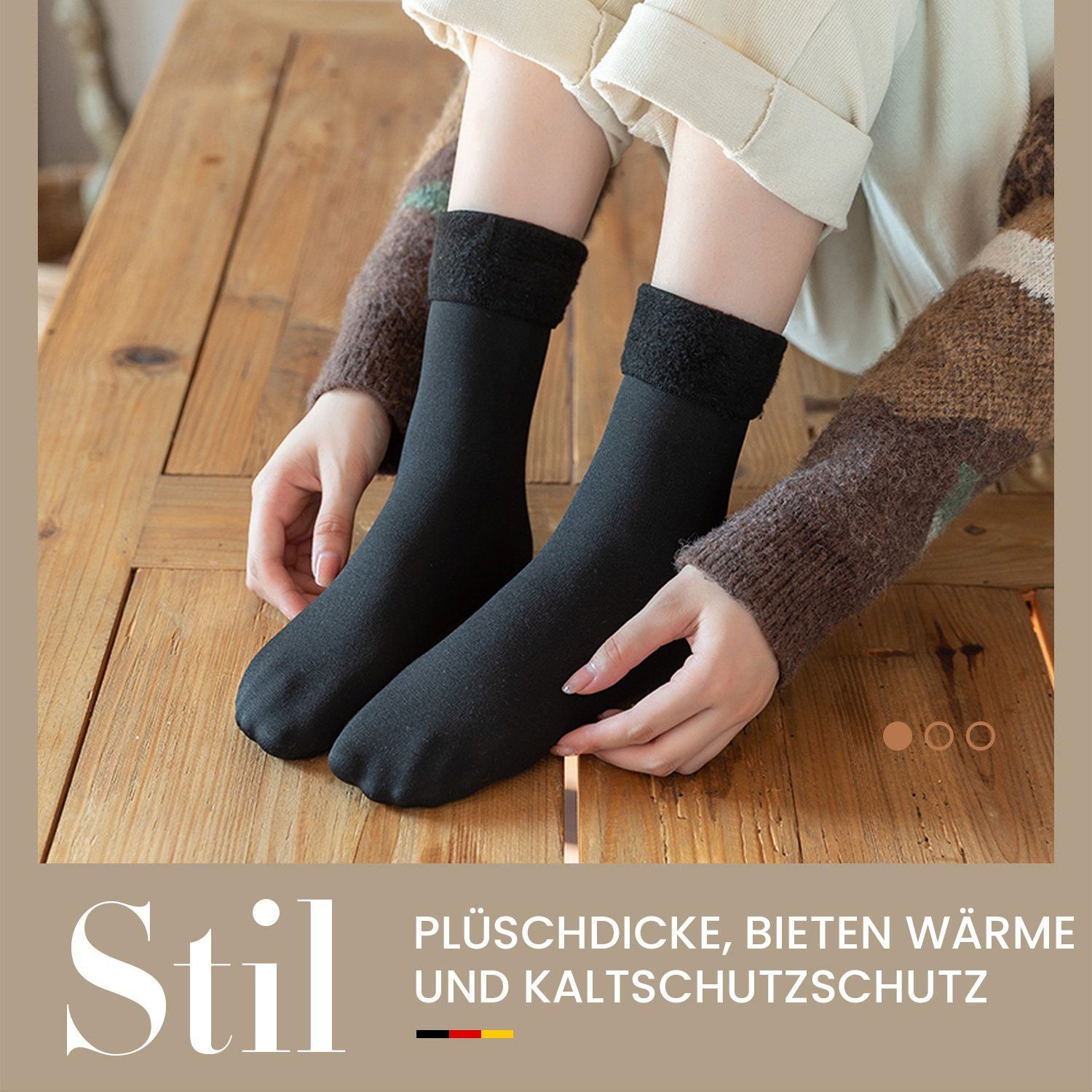 Damen mit MAGICSHE (2-Paar, Socken Thermosocken 2er Fleecegefütterte Schwarz+Grün 2 Paar Pack) Warme Wintersocken