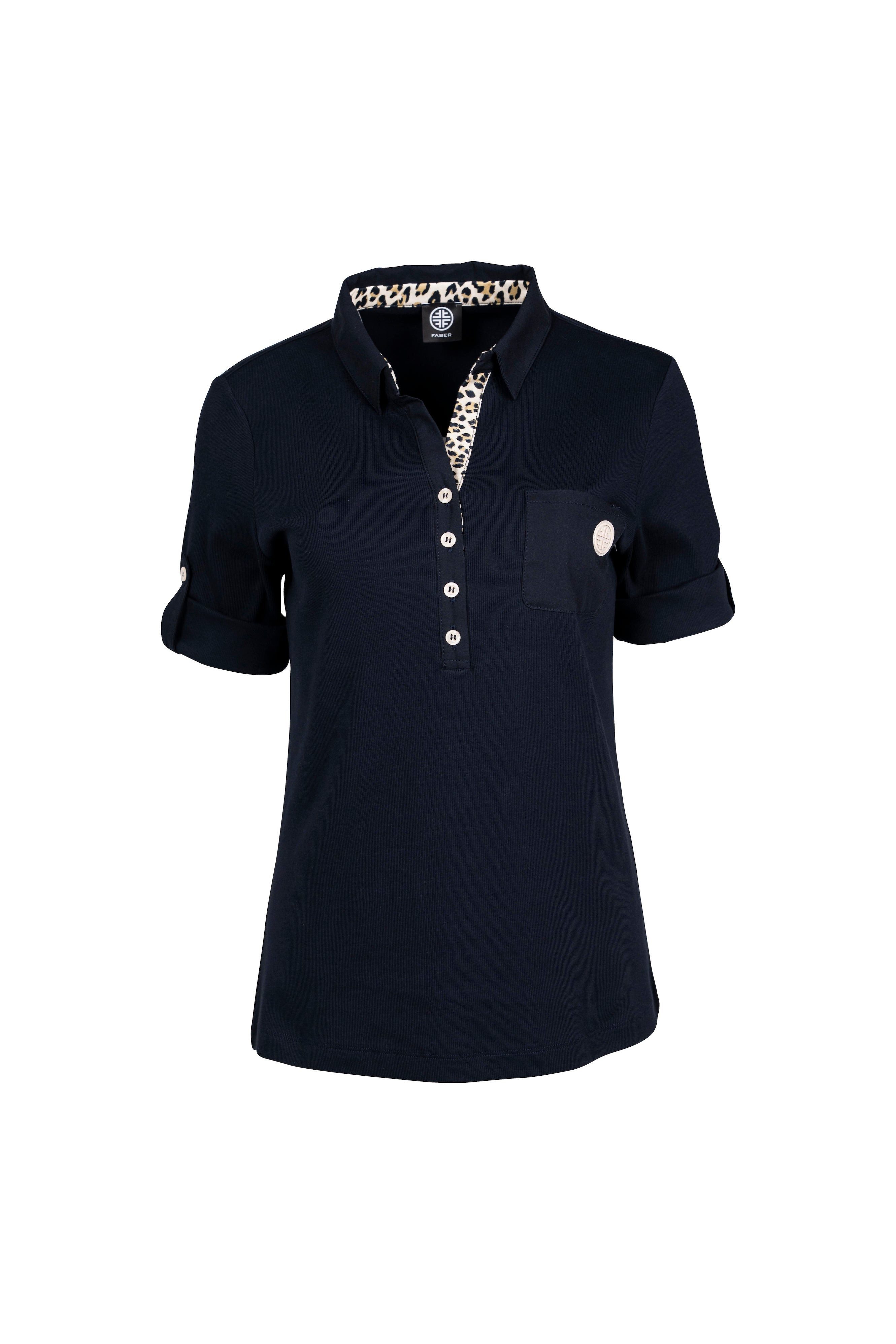 Faber Poloshirt Poloshirt mit Leo Print Stoffdetails mit Leo-Print