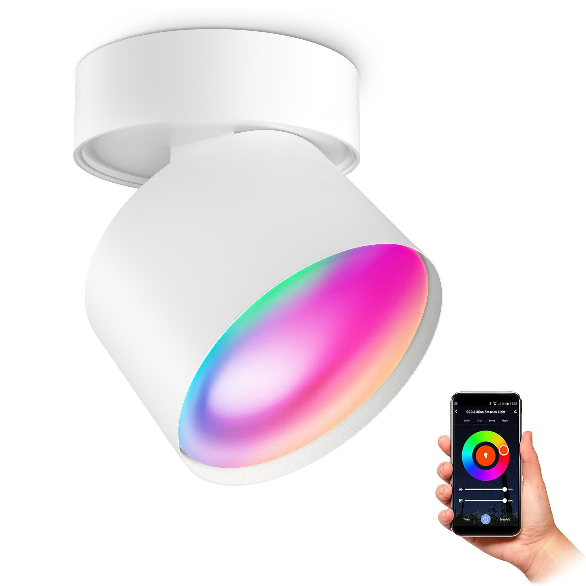 SSC-LUXon LED Aufbaustrahler Deckenlampe SAMU weiß mit Smart Home WiFi GX53 LED 6W RGBW, Smart