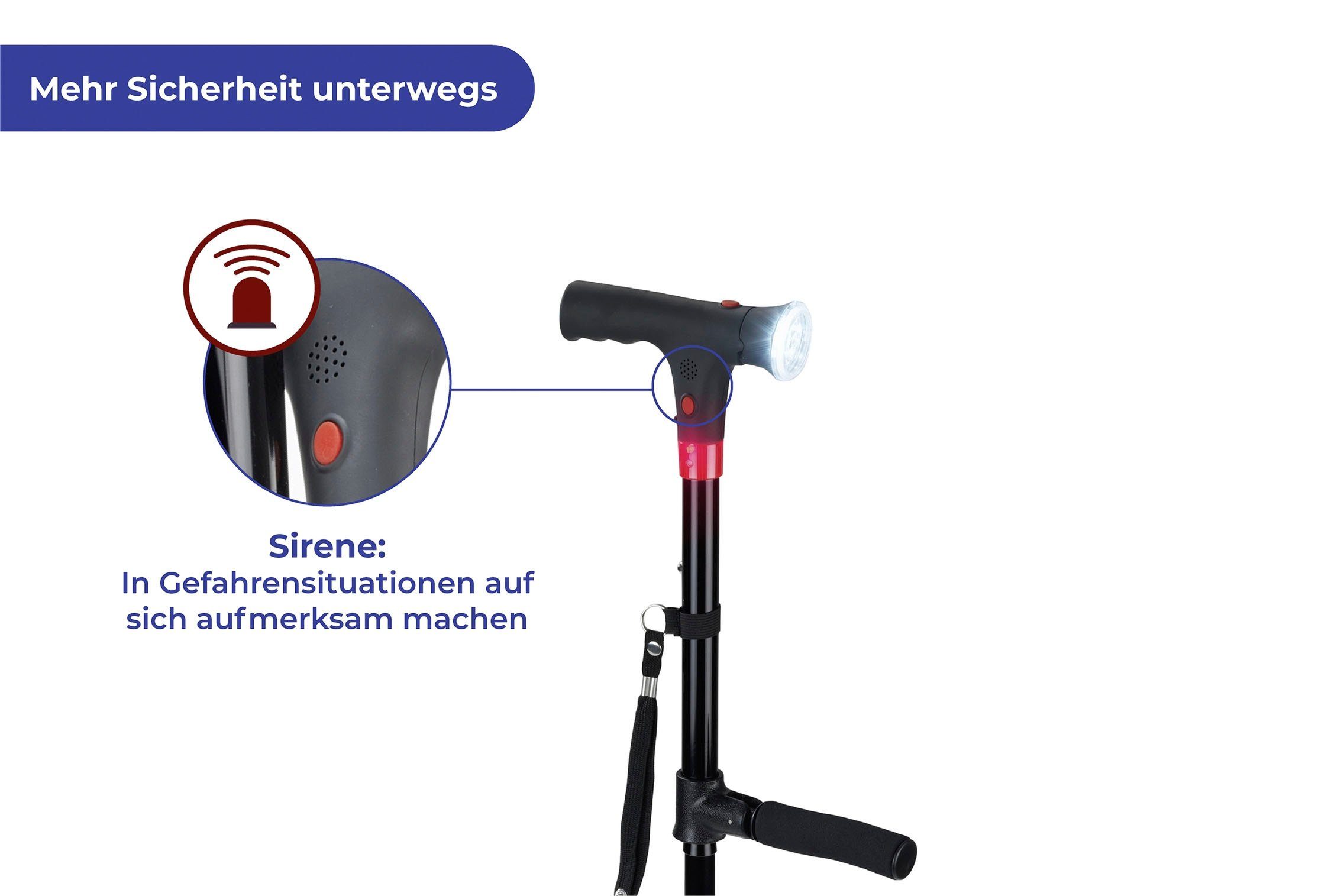 Maximex Gehstock LED Geh- und Aufstehhilfe, höhenverstellbar