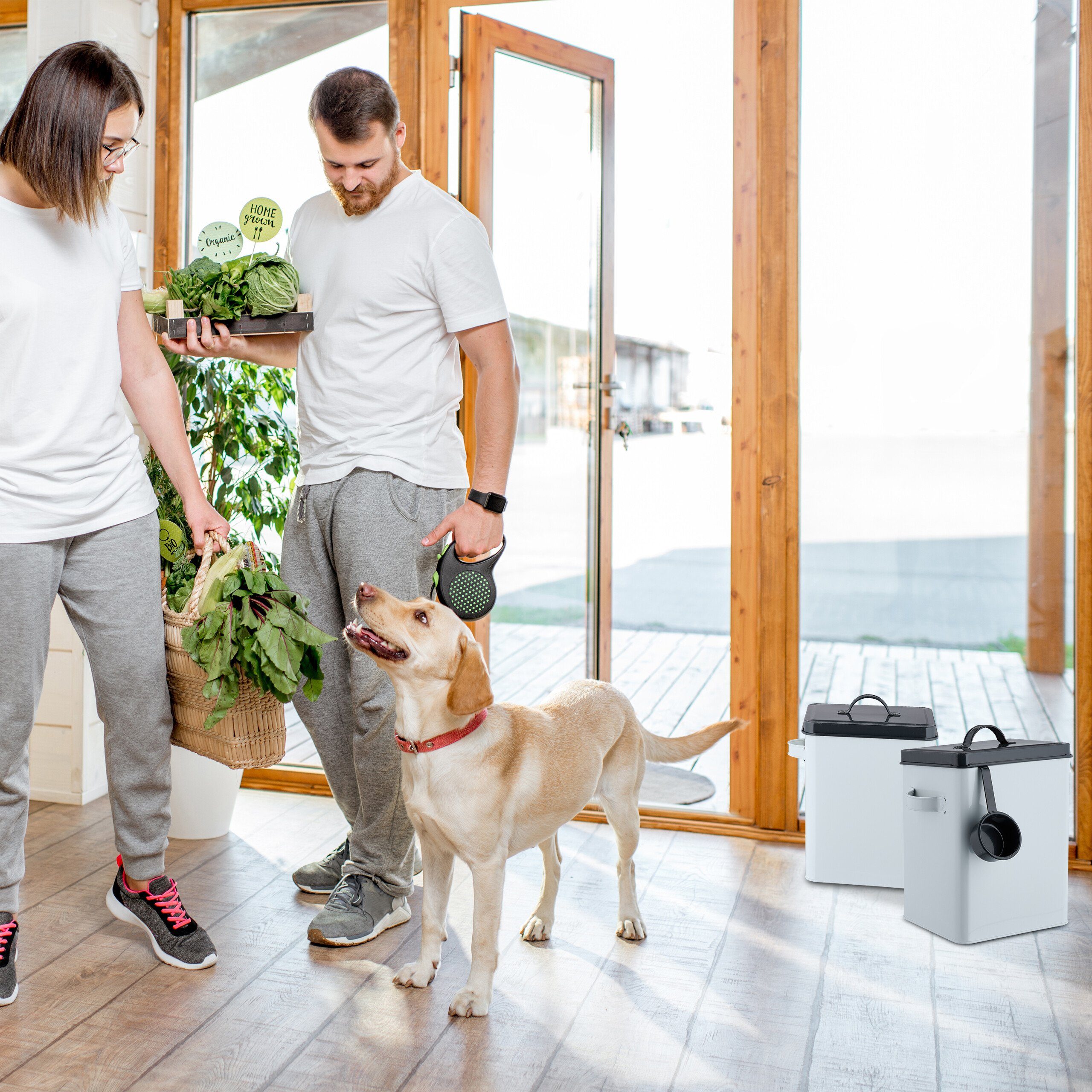 relaxdays Futterbehälter Futterbox mit Löffel 2er Set, Eisen günstig online kaufen