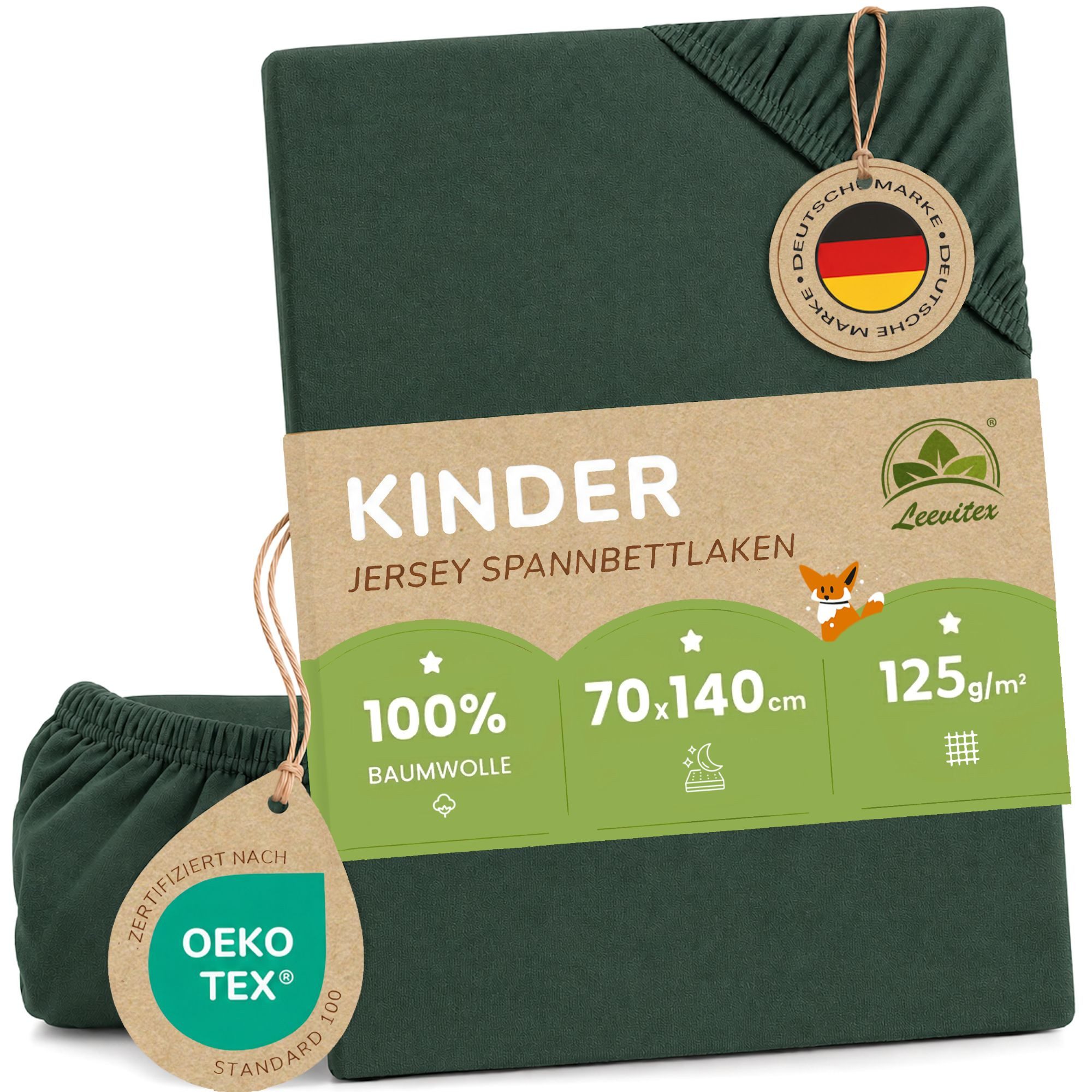 leevitex® Spannbettlaken in verschiedenen Größen und Farben, Jersey aus 100% Baumwolle, Jersey, Gummizug: rundum, (1 Stück), für Kinder- & Standardmatratzen, OEKO-TEX® STANDARD 100 zertifiziert