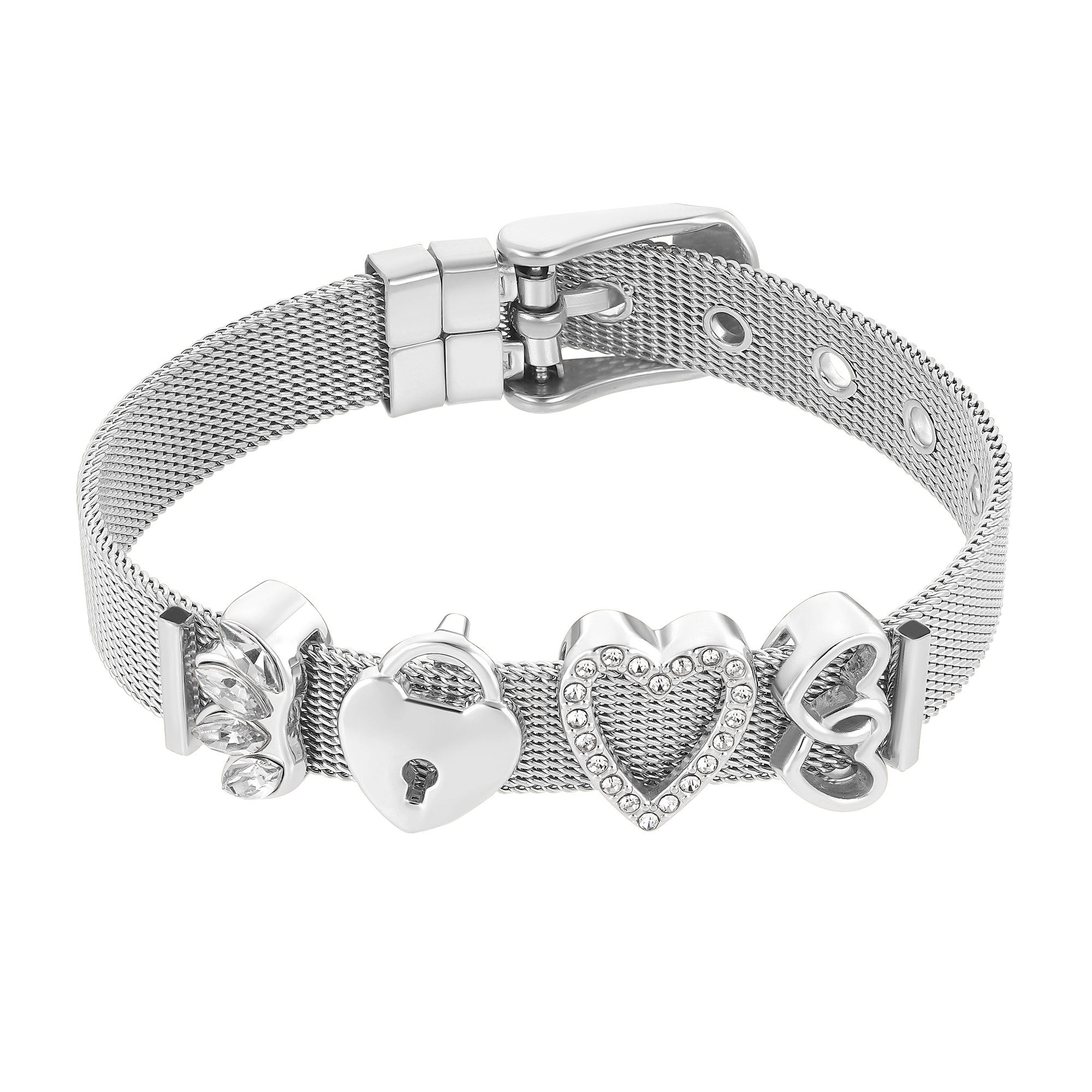 Heideman Armband Mesh Armband poliert (Armband, inkl. Geschenkverpackung), Charms sind austauschbar Silberfarben Poliert