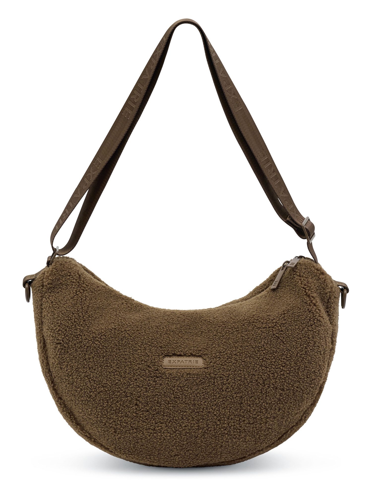 Expatrié Umhängetasche Leni Half Moon Bag, Halbmondtasche aus weichem Teddy Stoff
