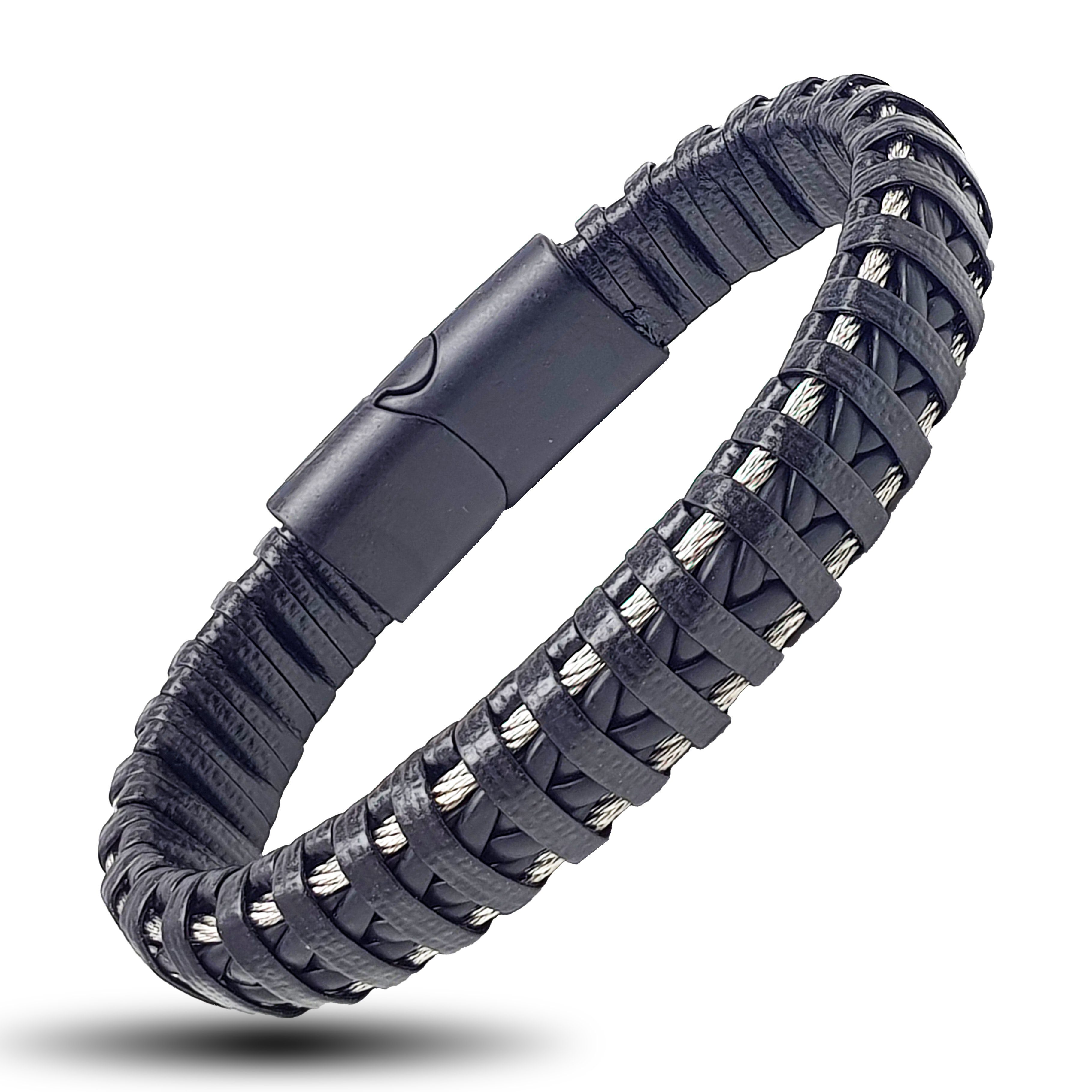 NAHLE Lederarmband Herren Lederarmband schwarzes Armband (1-tlg., inklusive Schmuckbox), aus Echtleder, mit Magnetverschluss für ein sicheres verschließen | Armbänder