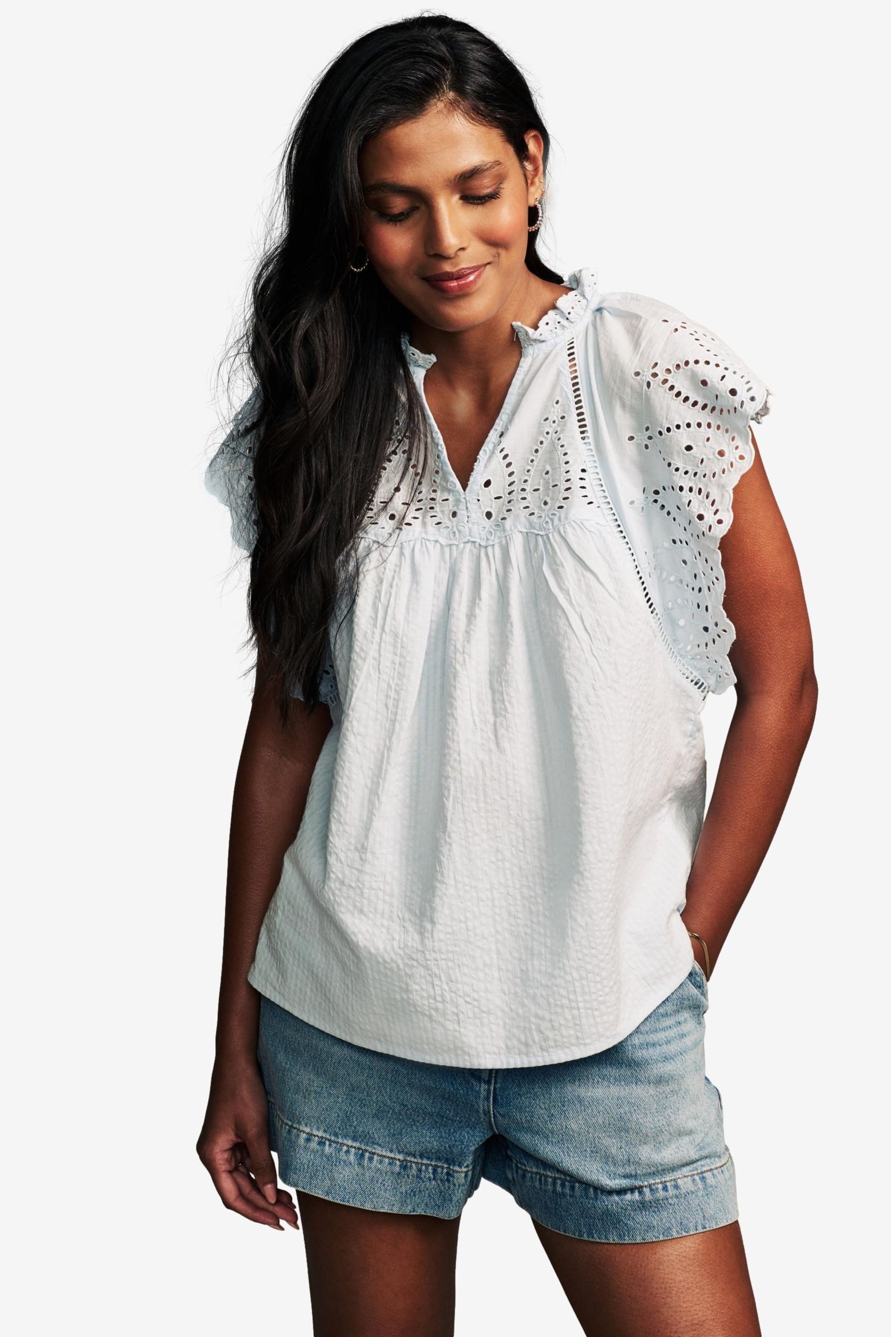 LAURA ASHLEY Kurzarmbluse Laura Ashley Seersucker-Bluse mit Lochspitze (1-t günstig online kaufen