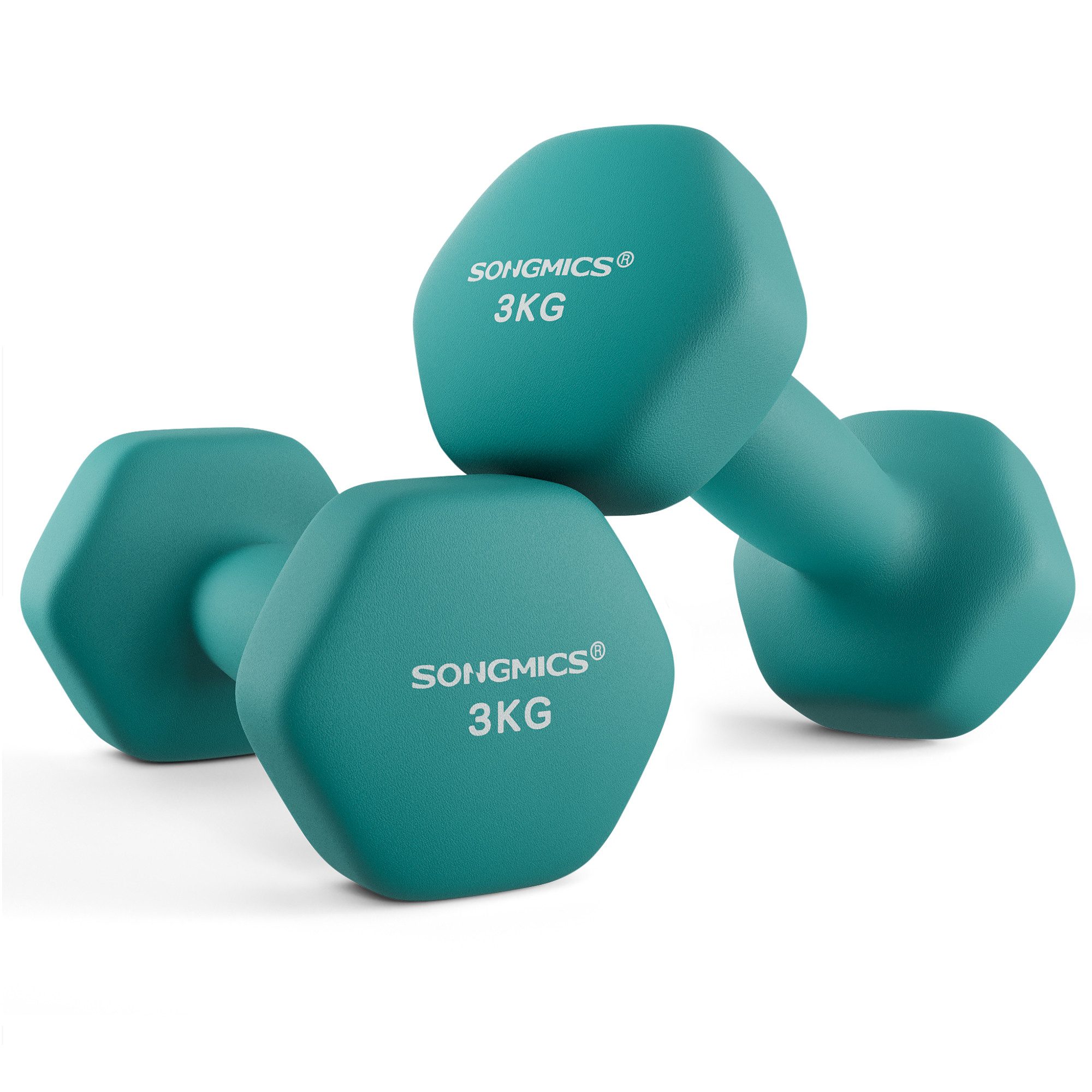 SONGMICS Kurzhantel Hantelset, Kurzhanteln, Hexagon, Neopren-Beschichtung, für Zuhause, (2er Set Neopren-Beschichtung, Hantelset, Kurzhanteln, Hexagon), 2 x 3 kg, Krafttraining, Workout, Fitnesstraining, für Zuhause