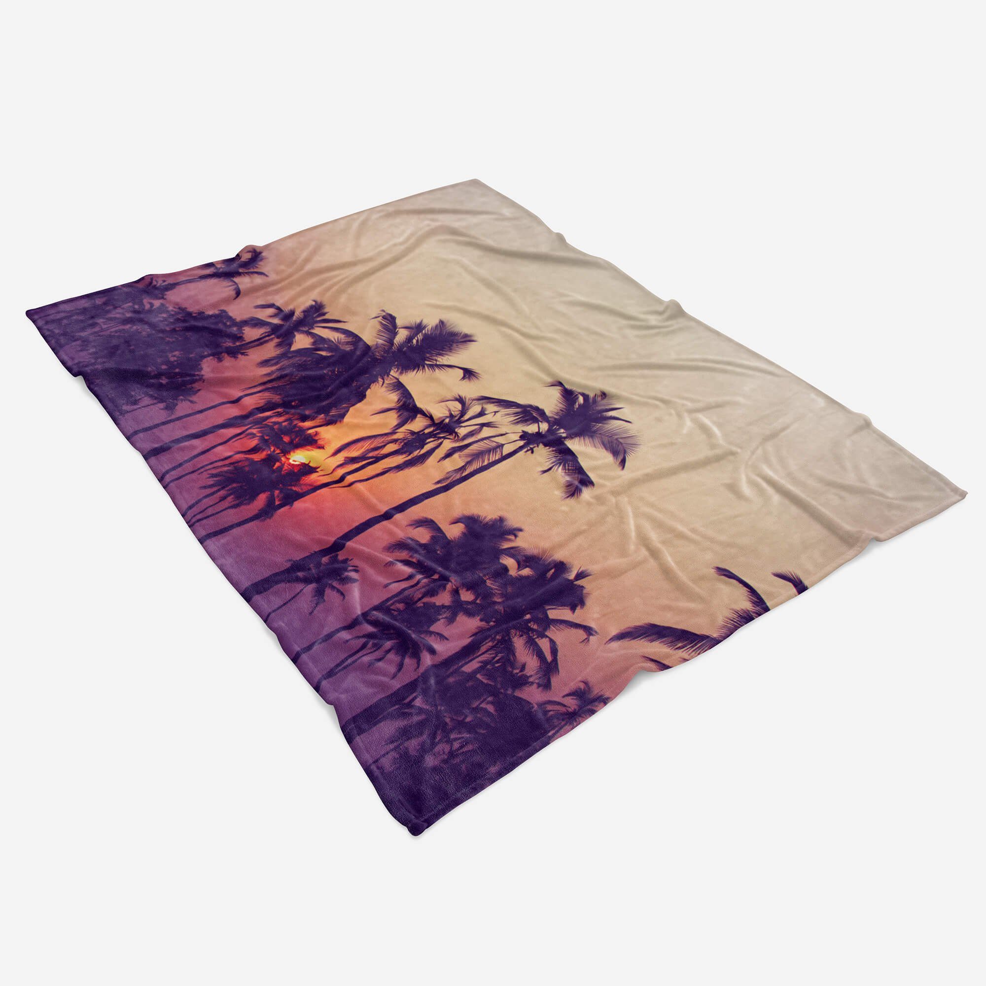 Sinus Art Handtücher Handtuch Handtuch (1-St), Saunatuch Sonnenunter, Kuscheldecke Fotomotiv Baumwolle-Polyester-Mix Strandhandtuch mit Palmen