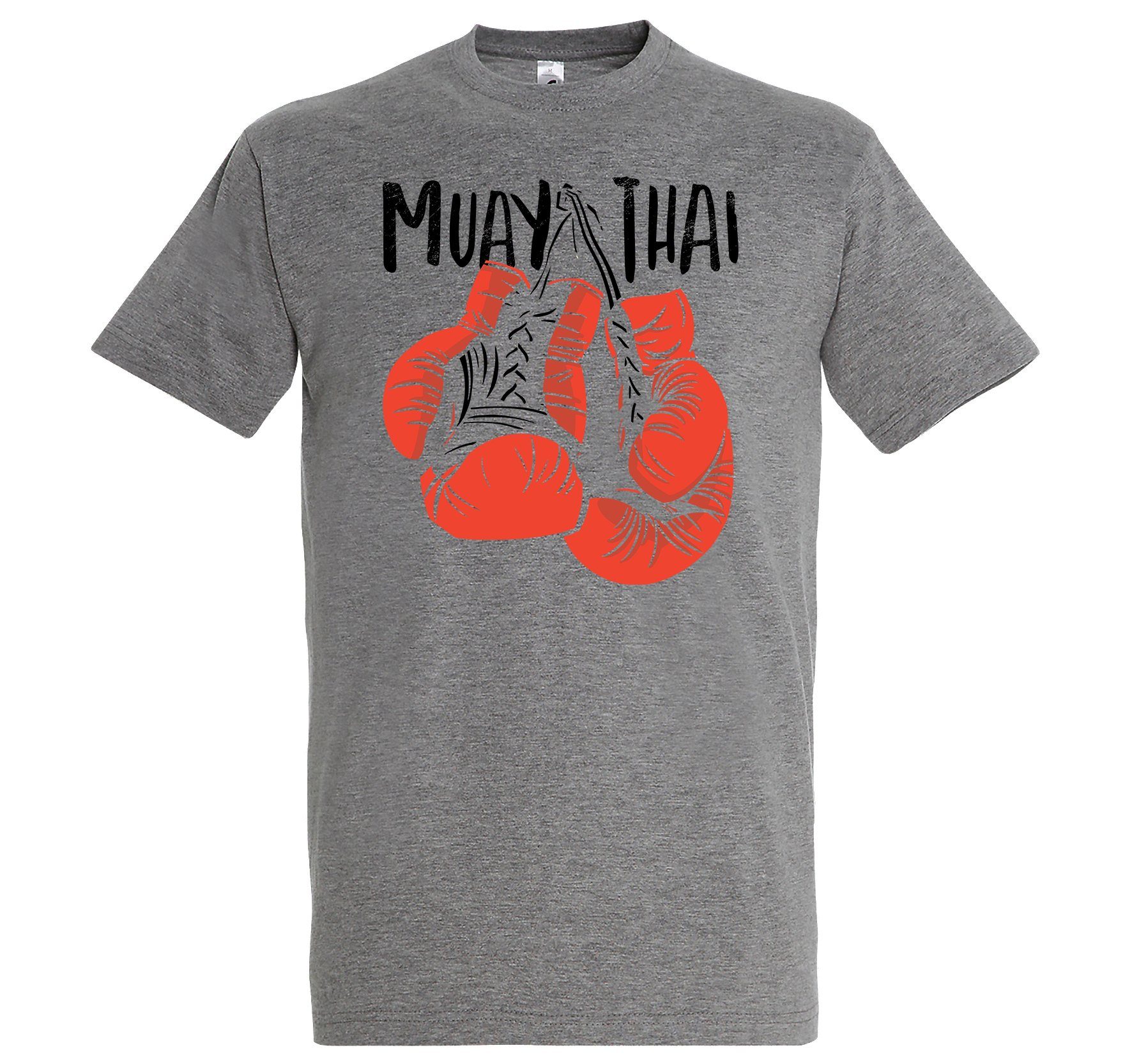 Youth Designz T-Shirt Muay Thai Boxen Herren Shirt mit trendigem Frontprint Grau