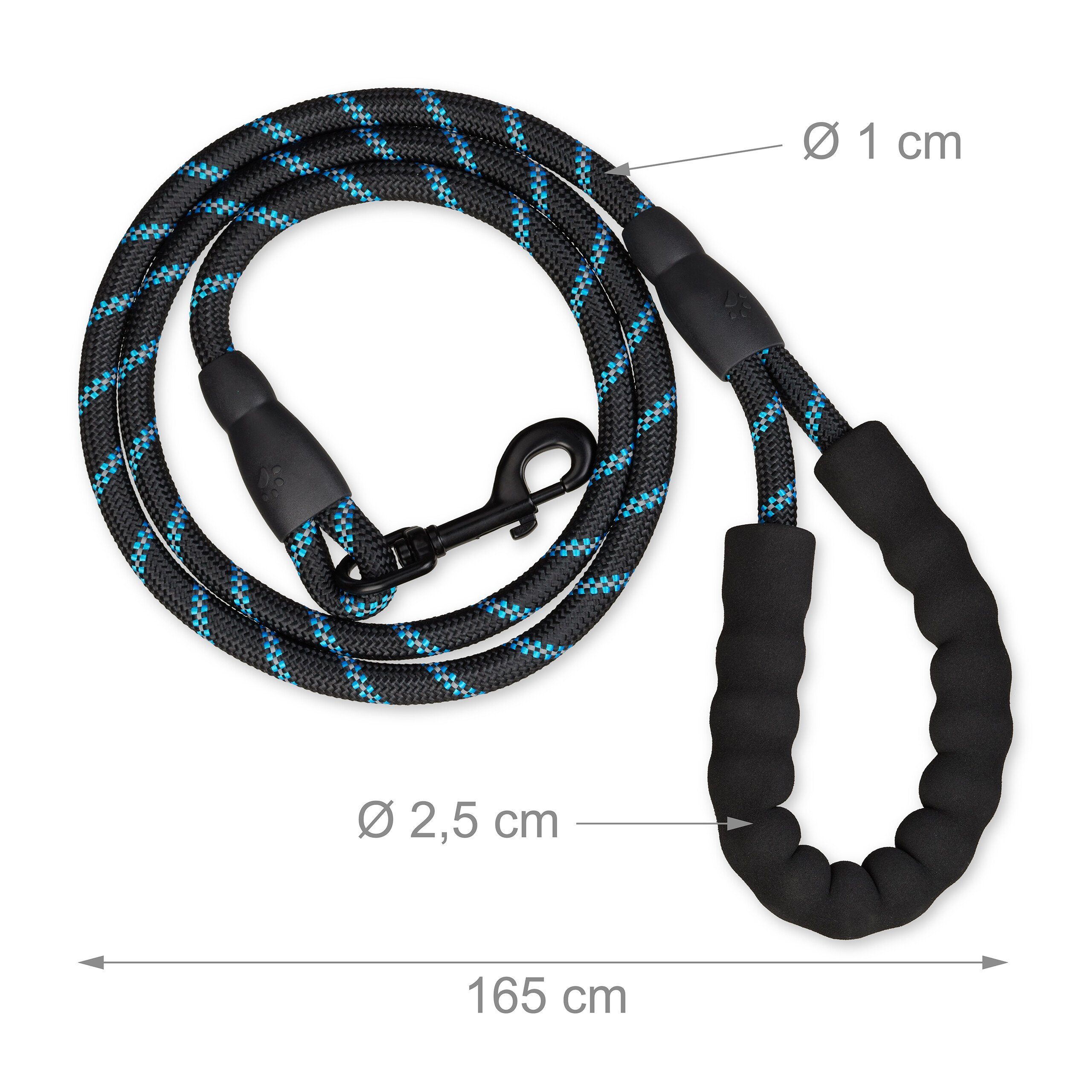relaxdays Hundeleine Gepolsterte Hundeleine schwarz 150 cm, Nylon