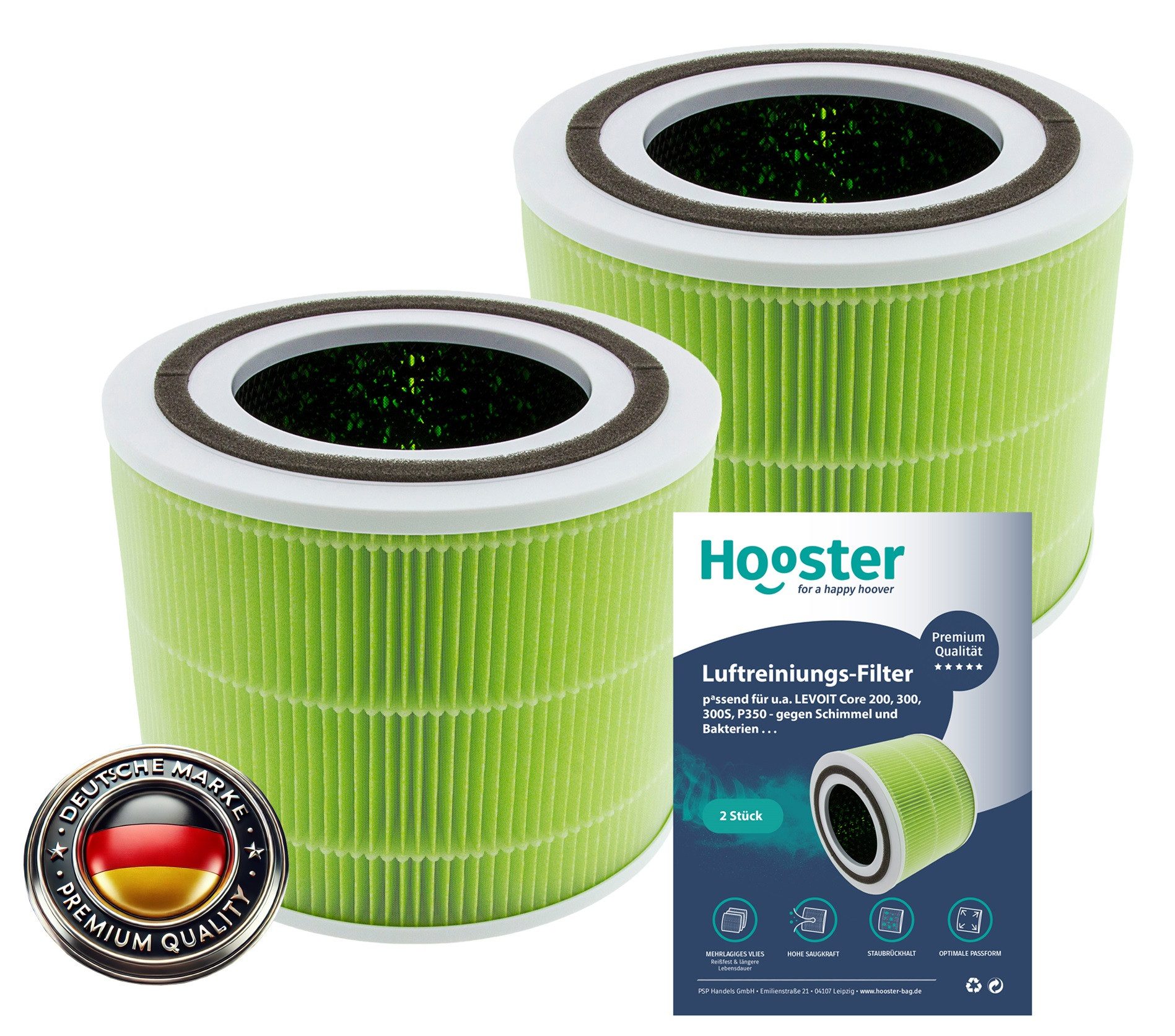 Hooster Luftfilter 2er Set Filter kompatibel mit LEVOIT H13 Core 300s / Core 300, Ersatzfilter speziell gegen Schimmel und Bakterien