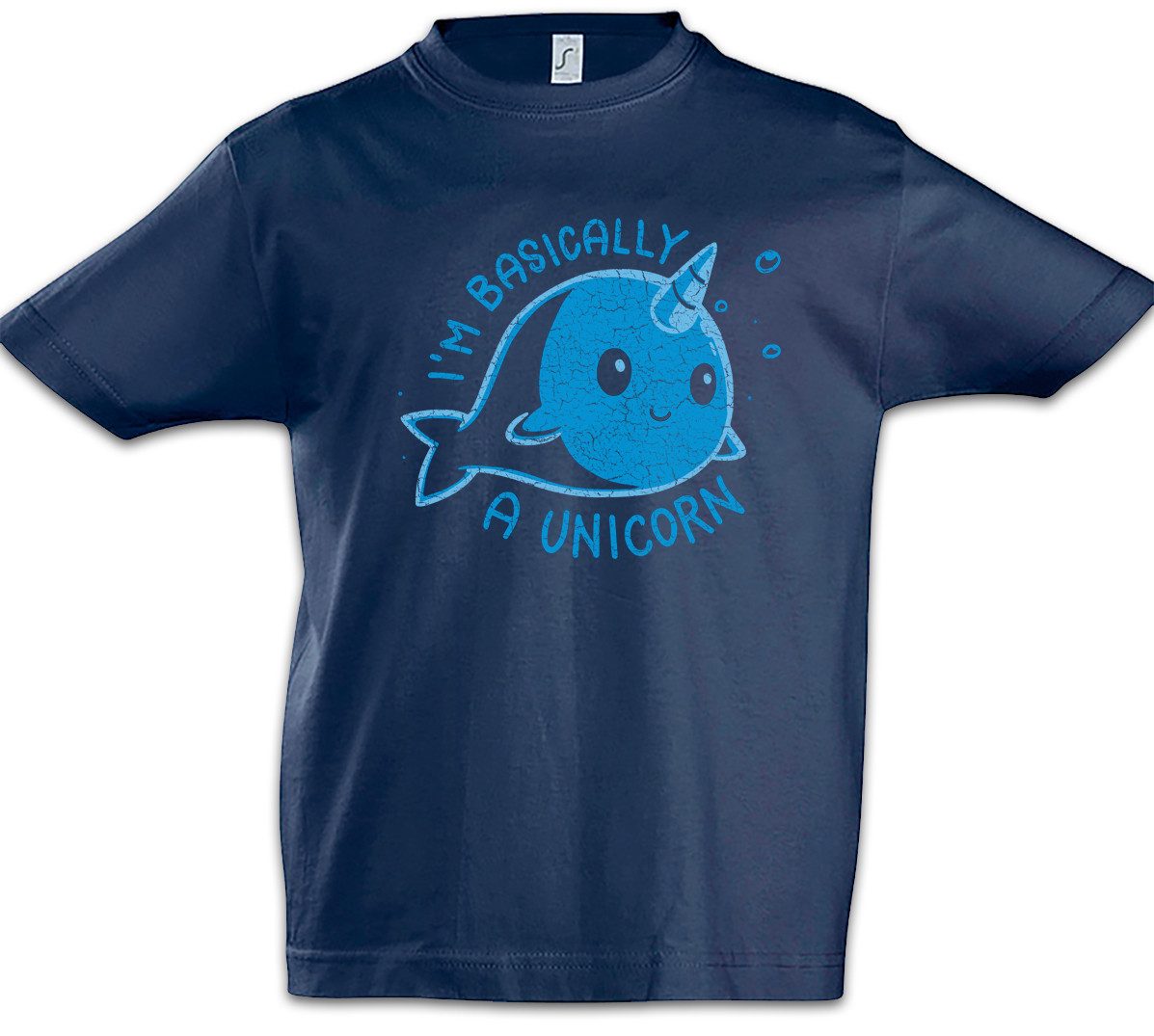 Print-Shirt I'm Basically A Unicorn Kinder T-Shirt Einhorn Wal Regenbogen Horn