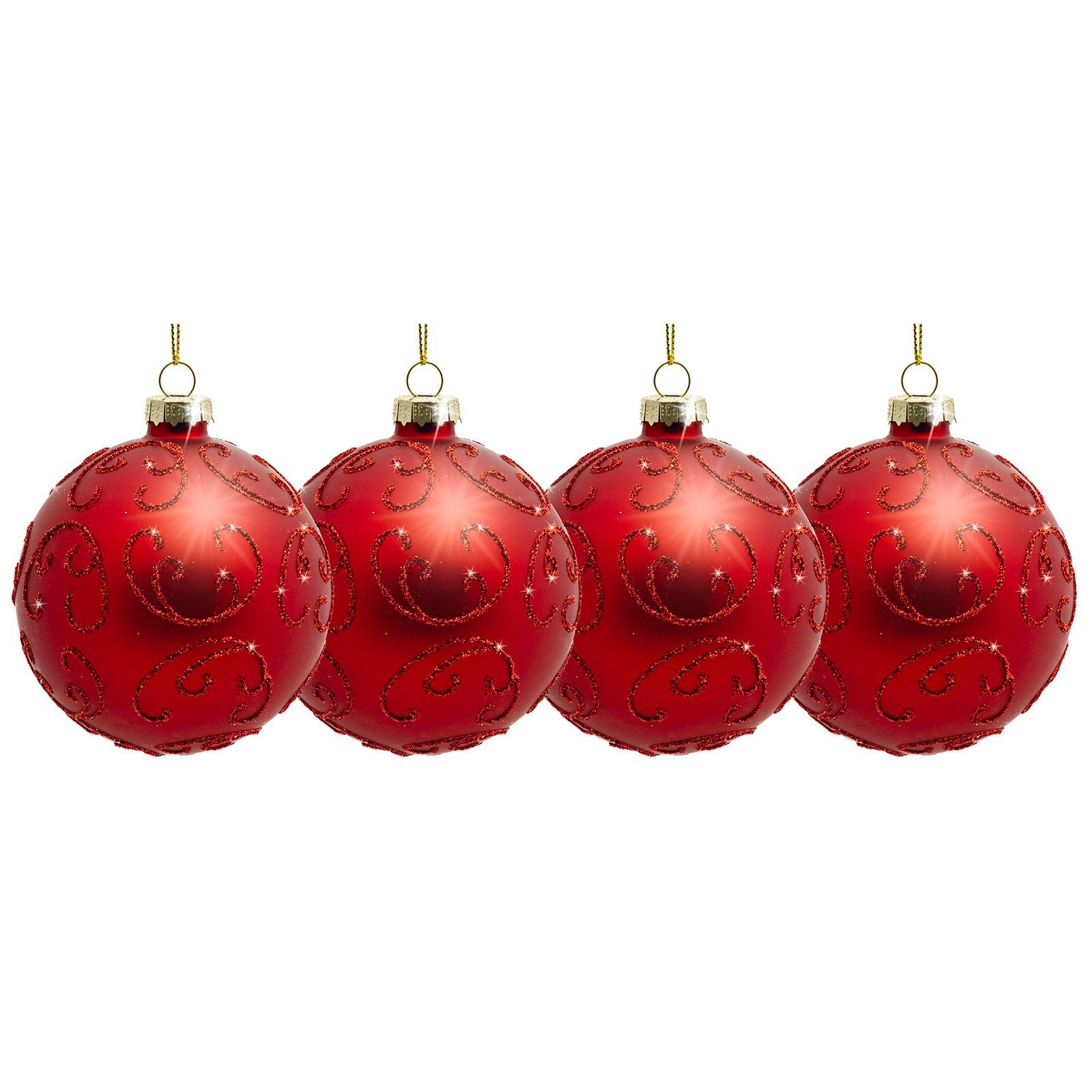 Christbaumschmuck Rot Verzierung Florenz Modell 4er Highlights mit Glas aus rot SIKORA Set Christbaumkugeln