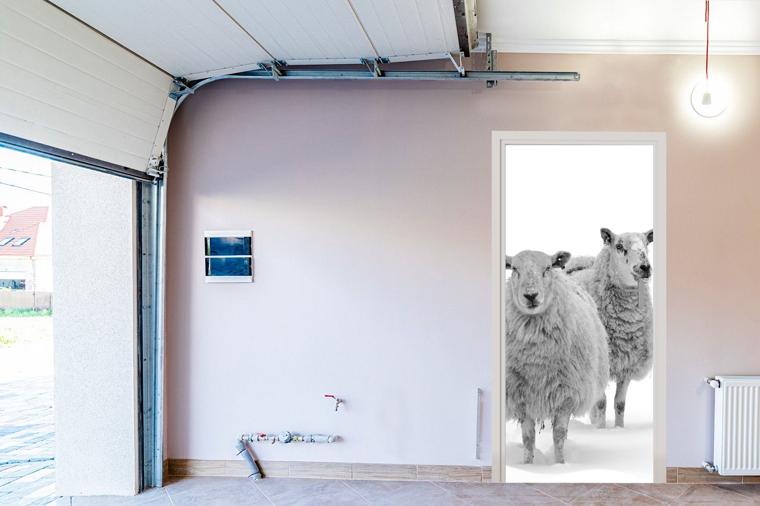 MuchoWow Türtapete Schafe - - Weiß, cm Schnee 75x205 Tür, für Matt, Türaufkleber, Fototapete St), (1 bedruckt