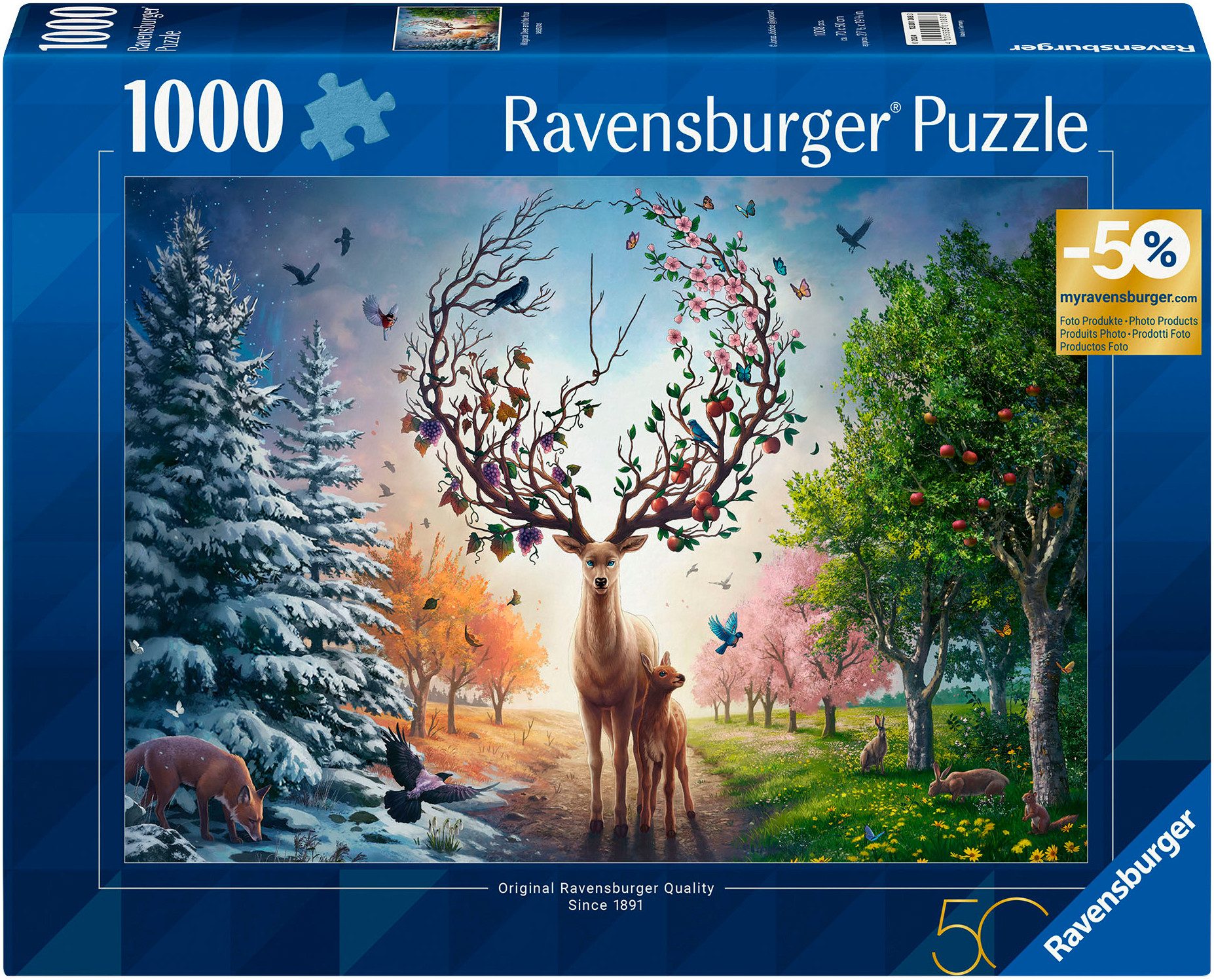 Ravensburger Puzzle Der magische Hirsch und die vier Jahreszeiten, 1000 Puzzleteile, Made in Germany