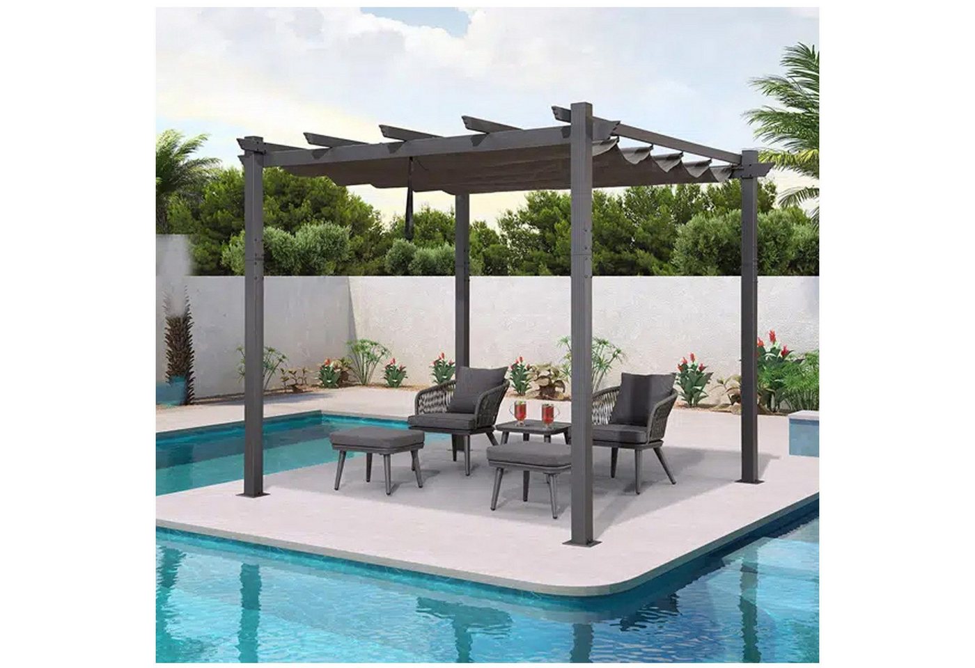 Thumbnail - PURPLE LEAF Pergola 3x3 Wasserdicht Stabil Winterfest Aluminium Pavillon mit Schiebedach, BxTxH: 300,00x300,00x245,00 cm...