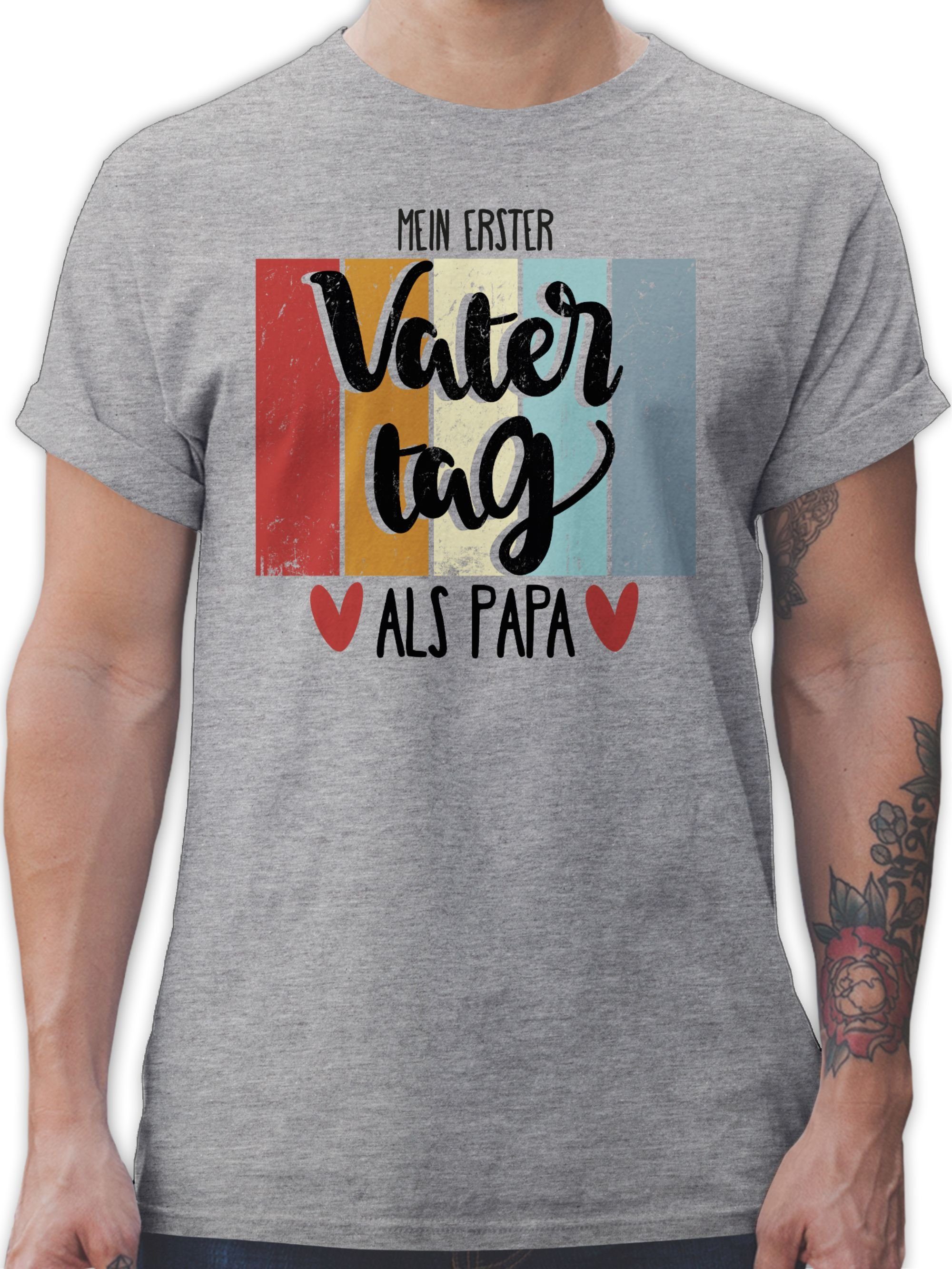 Vatertag Mein für 3 Geschenk erster Papa T-Shirt als Grau meliert Shirtracer Papa Vatertag