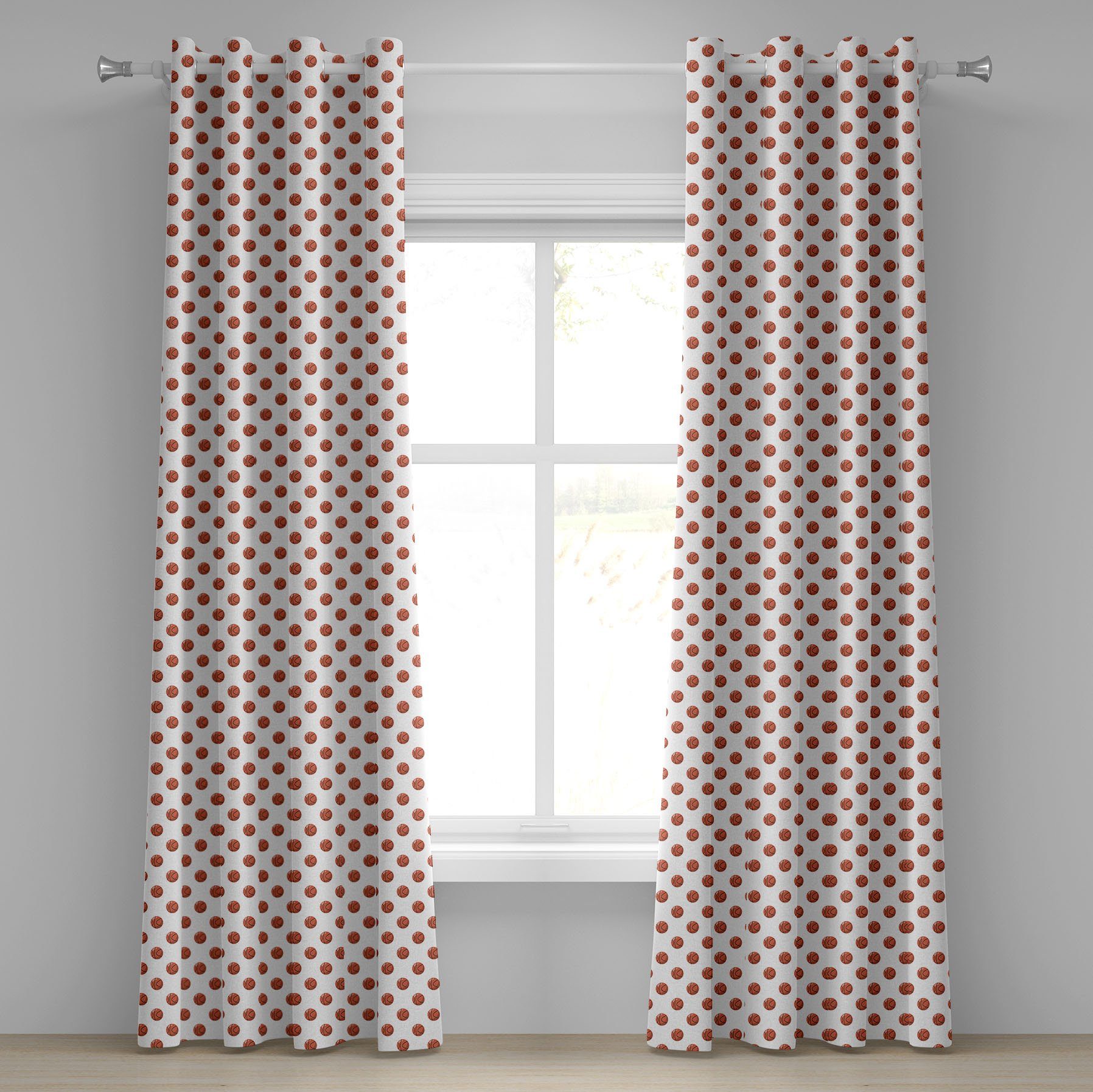 Gardine Dekorative 2-Panel-Fenstervorhänge für Schlafzimmer Wohnzimmer, Abakuhaus, Basketball Cartoon-Kugeln Score
