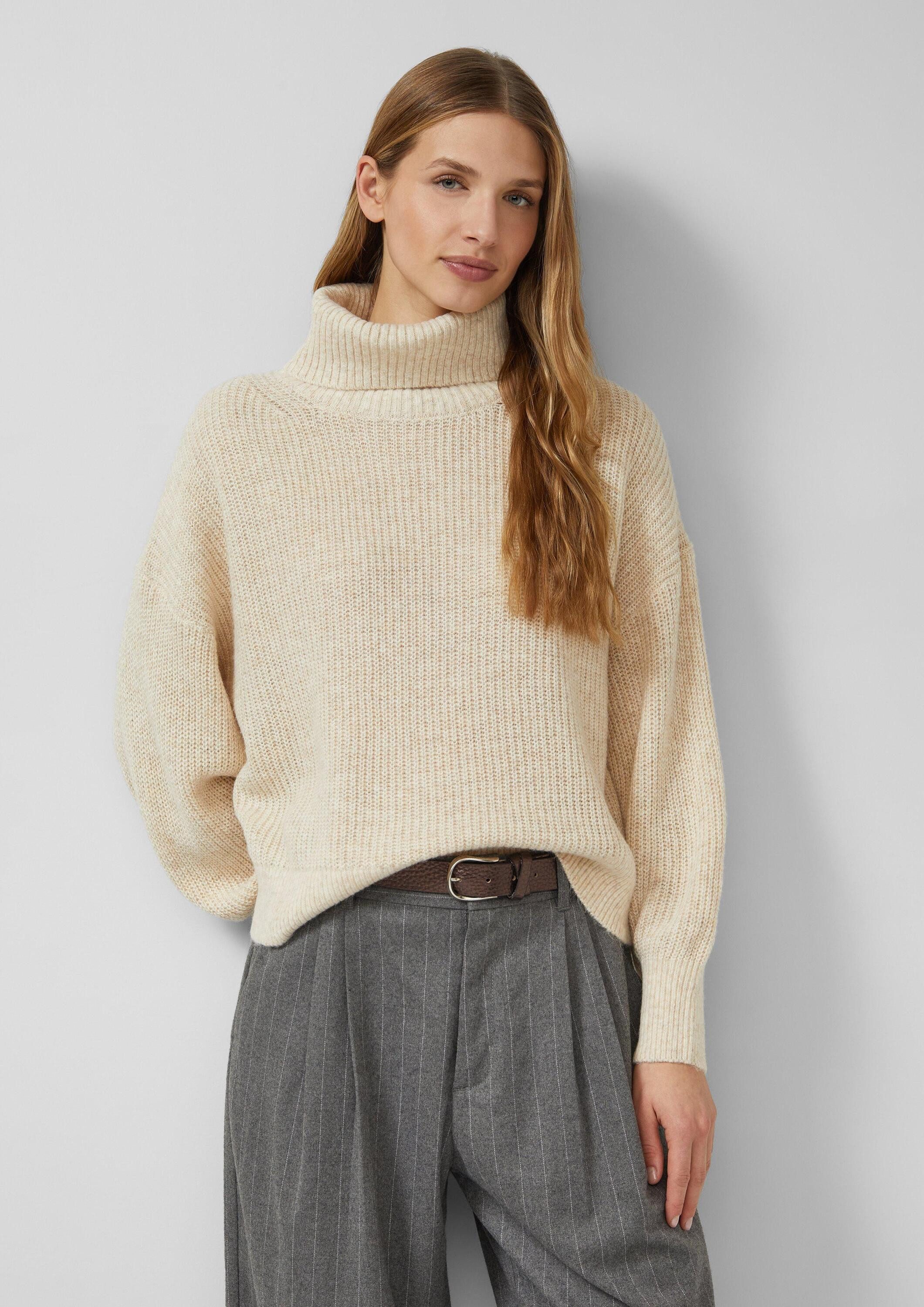 s.Oliver Longpullover Strickpullover Oversize-Strickpullover mit weiten Ärmeln und Rollkragen