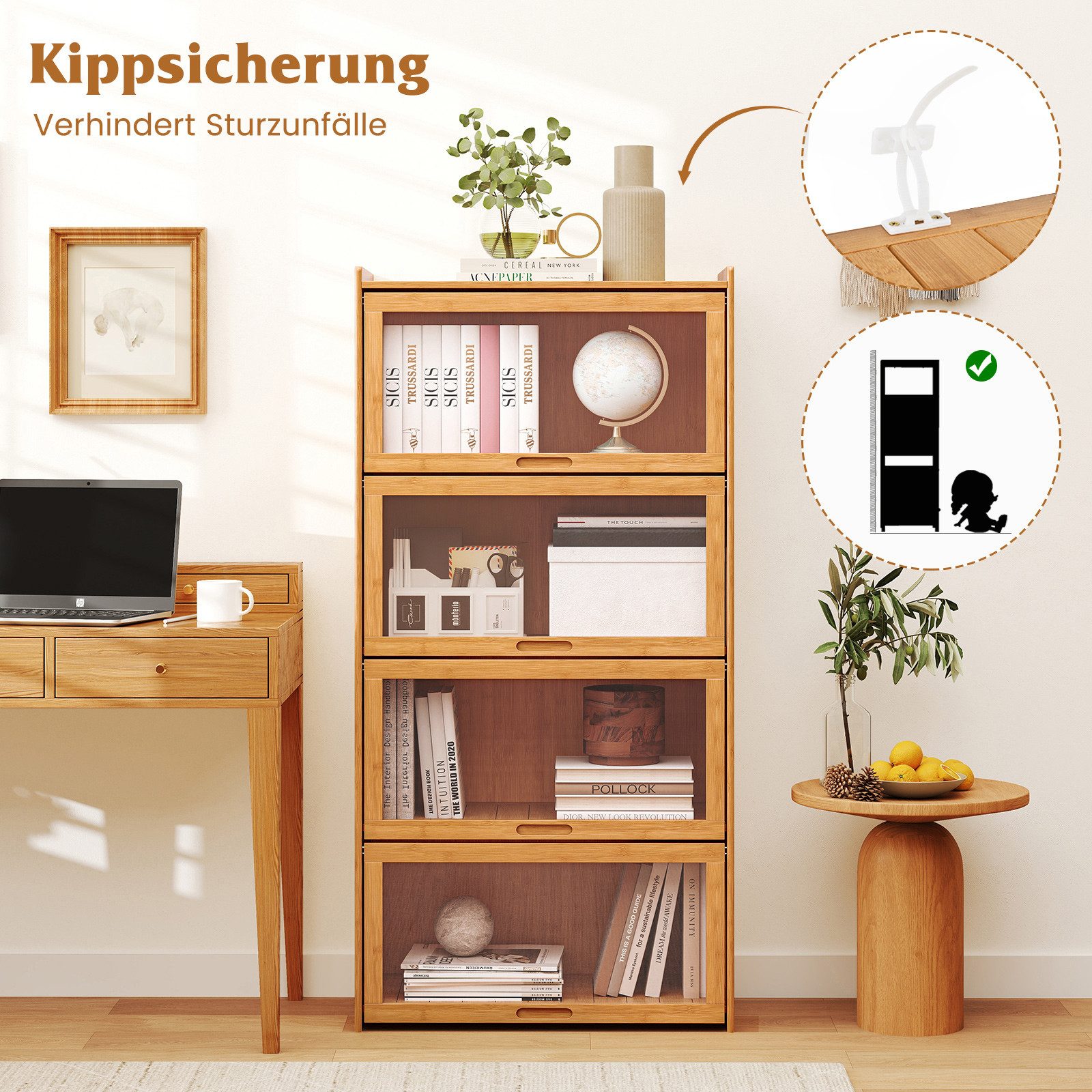KOMFOTTEU Bücherregal, Vitrinenschrank aus Bambus, mit günstig online kaufen