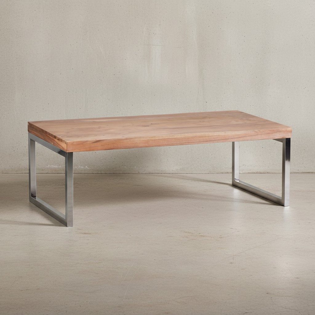 KADIMA DESIGN Couchtisch Handgefertigter Massivholz-Kaffeetisch ISEN mit Chrom Standfüßen