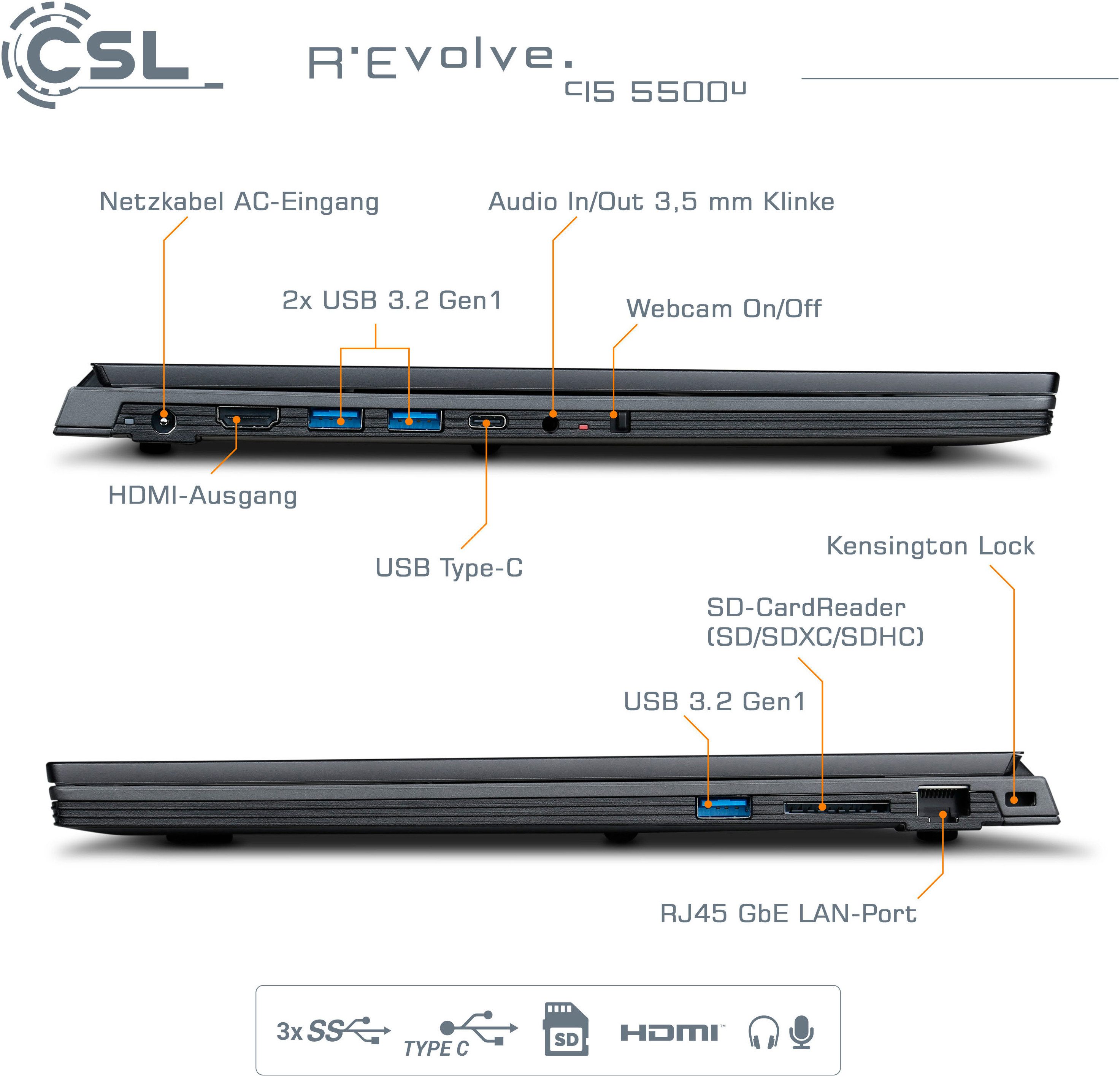 CSL R'Evolve C15 5500U / 8GB / 4000GB / Windows 11 Home Notebook (39,6 cm/15,6 Zoll, AMD Ryzen 5 5500U, Radeon Graphics, 8 GB, 4000 GB SSD)
