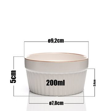 BigDean Portionsförmchen 6x Souffle-Förmchen 9x5 cm 200 ml weiß + hellbraunem Rand, Keramik