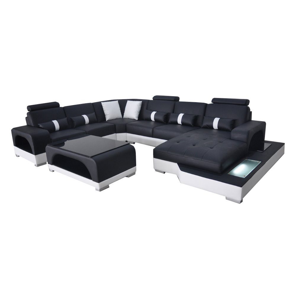 JVmoebel Ecksofa, Leder Sofa Moderne Couch Polster Design Wohnlandschaft + Tisch Eck