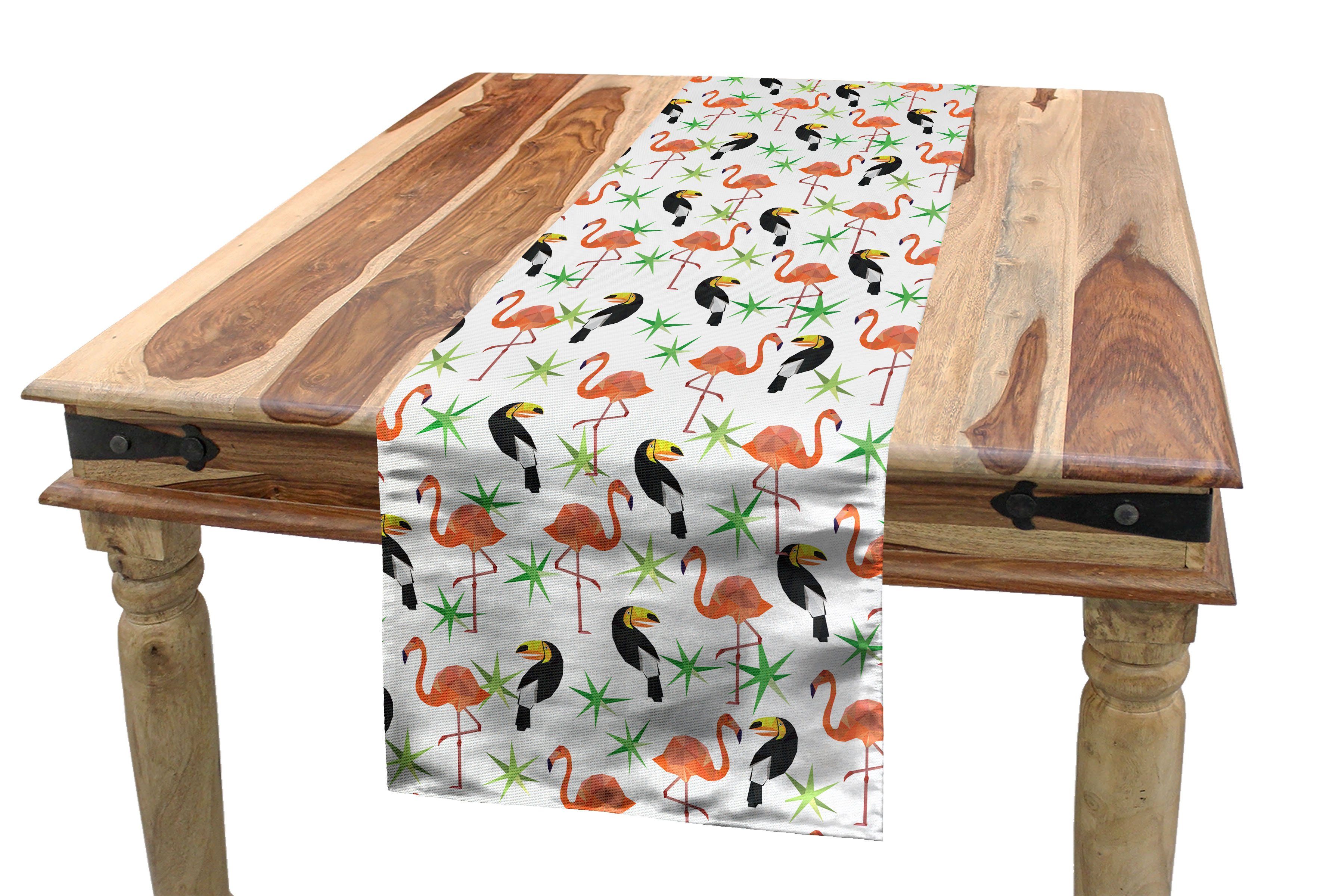 Abakuhaus Tischläufer Esszimmer Küche Rechteckiger Dekorativer Tischläufer, Tropisch Exotische Flamingo und Toucan