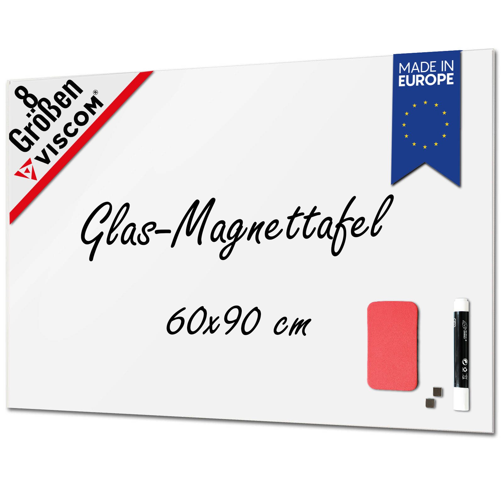 Viscom Magnettafel MIO, Glas-Magnettafel - beschreibbar & trocken abwischbar - inkl. Zubehör