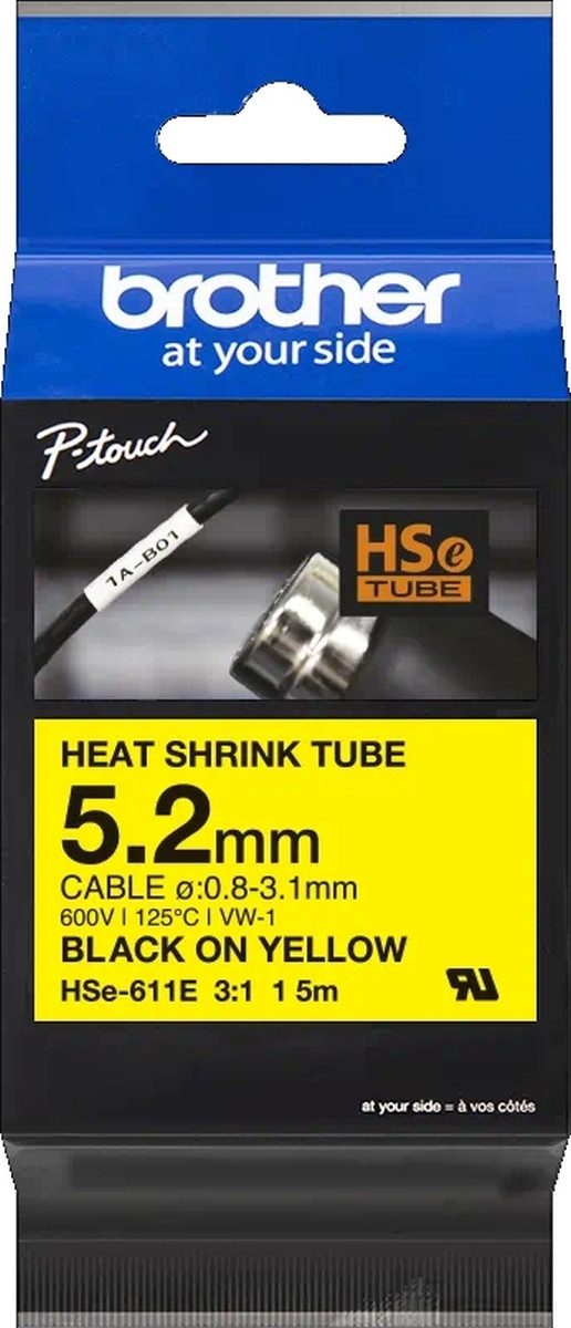 Brother Beschriftungsband Schrumpfschlauchkassette HSE-611E 5,2mm schwarz/gelb
