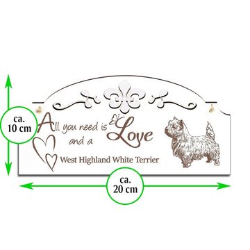 Dekolando Hängedekoration West Highland White Terrier Deko 20x10cm All you need is Love