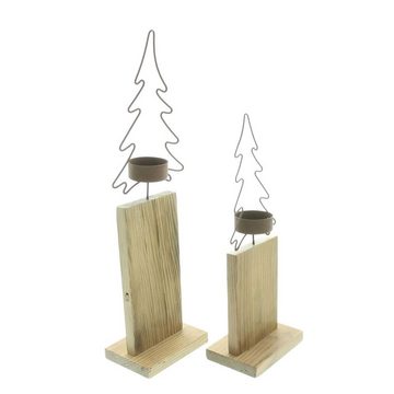 Home-trends24.de Teelichthalter Teelichthalter Teelichtsäule Tanne Weihnachtsdeko 2er Set