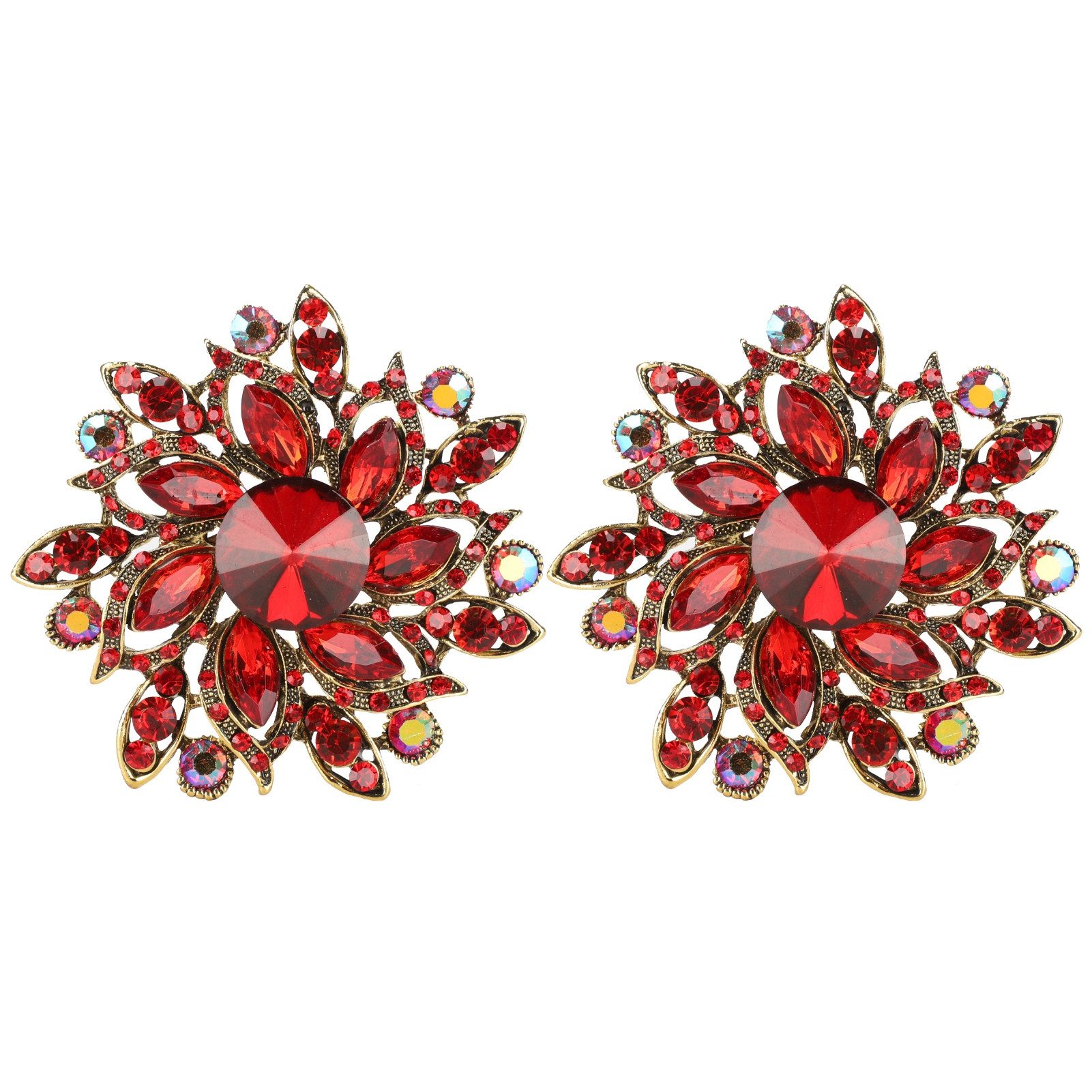 GARRYFIZH Brosche 2er Set Brosche Blume Kristall Rot Strass Anstecknadel Vintage 6,5cm, Handgefertigt, Legierungsmaterial, Für den täglichen Gebrauch