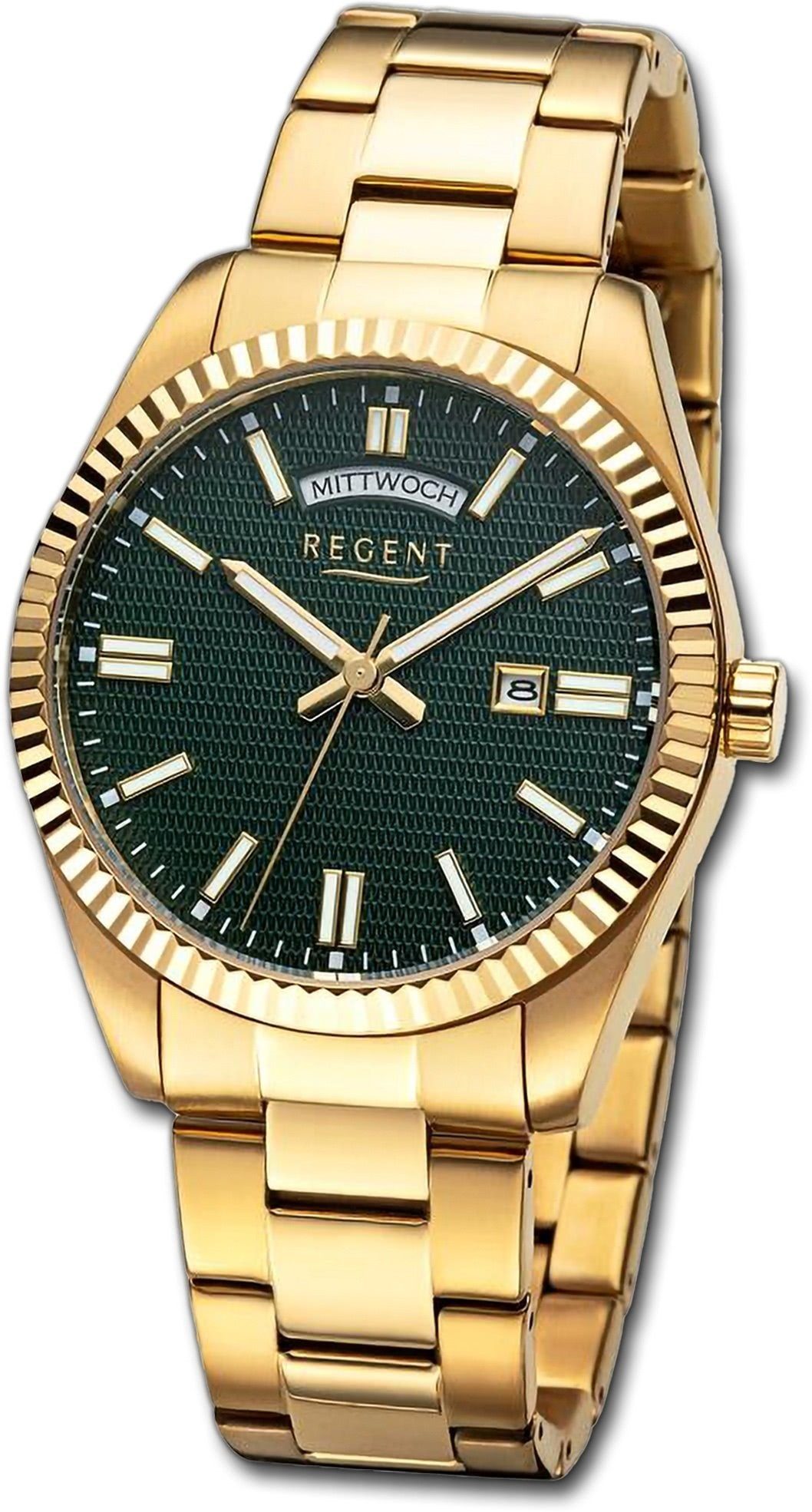 Regent Regent Quarzuhr Gehäuse, groß 40mm) Herren Analog, Metallarmband rundes Herrenuhr extra (ca. gold, Armbanduhr