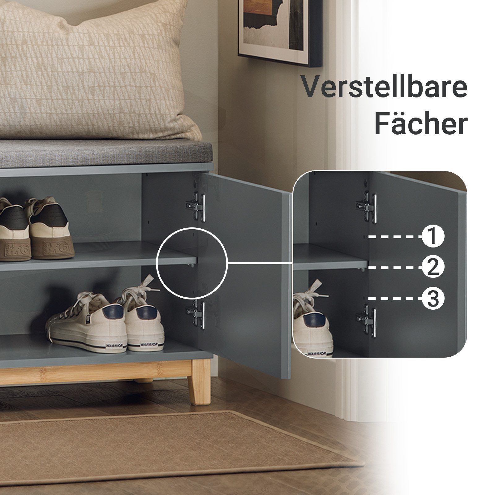 SoBuy Schuhbank FSR117, Schuhtruhe Sitzkommode Schuhregal mit sitzbank Sitzbank schmal, mit Sitzfläche Garderobenbank Sitzbank mit Stauraum Dielenbank