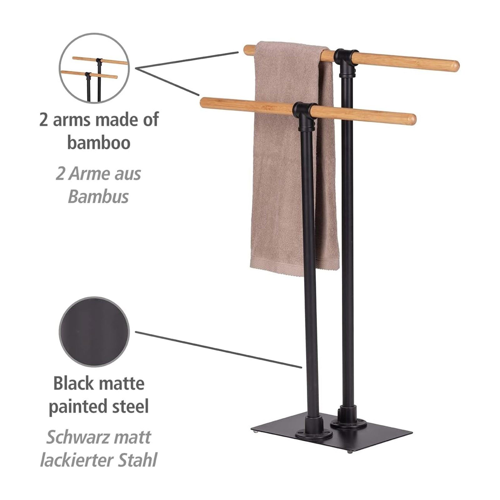 WENKO Handtuchständer Forli Handtuchstangen, mit 2 Stangen 60 x 82 x 20 cm Freistehend