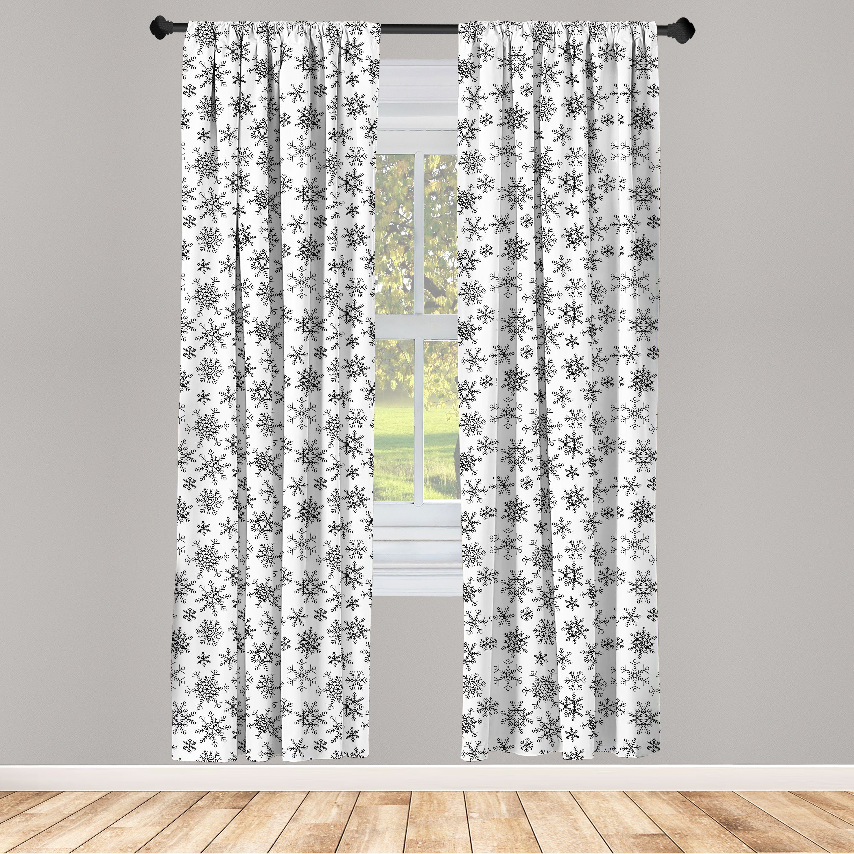 Gardine Vorhang für Wohnzimmer Schlafzimmer Dekor, Abakuhaus, Microfaser, Schneeflocke Linie Winter-Motive